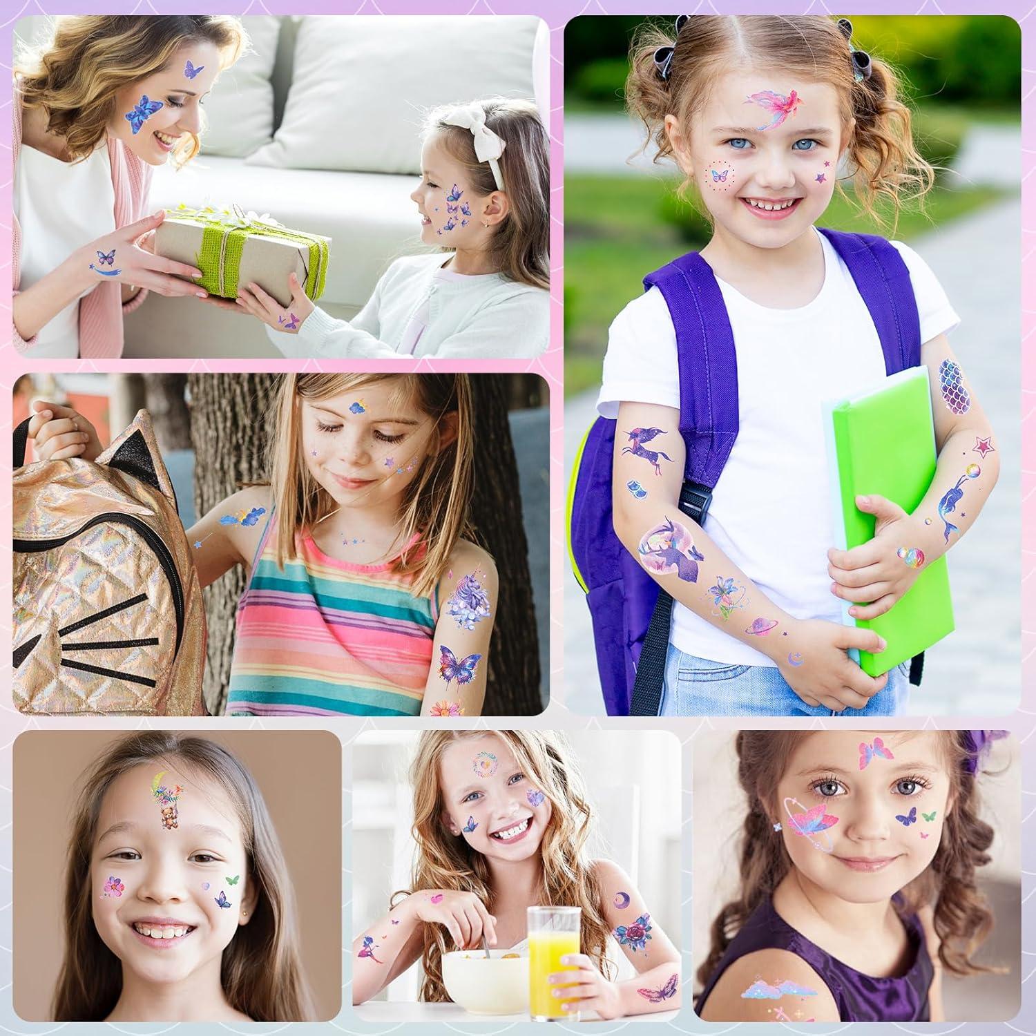 Tatuajes Temporales Brillantes Ozepao - 12 Hojas de Mariposas y Sirenas