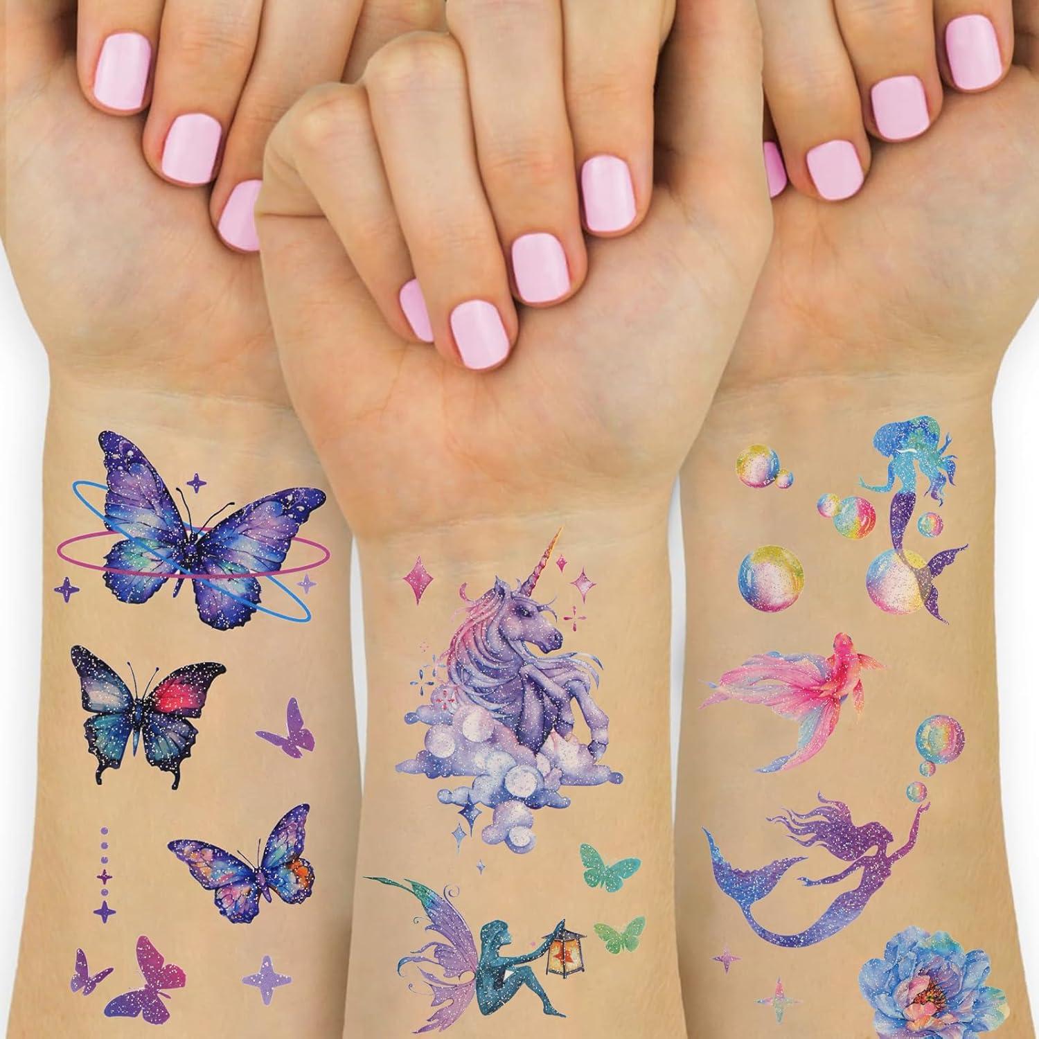 Tatuajes Temporales Brillantes Ozepao - 12 Hojas de Mariposas y Sirenas
