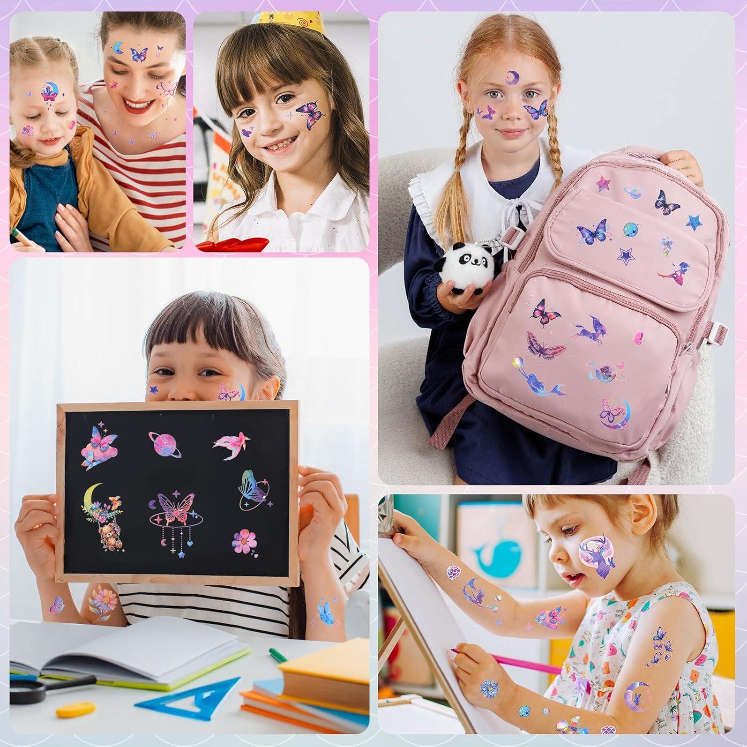 Tatuajes Temporales Brillantes Ozepao - 12 Hojas de Mariposas y Sirenas