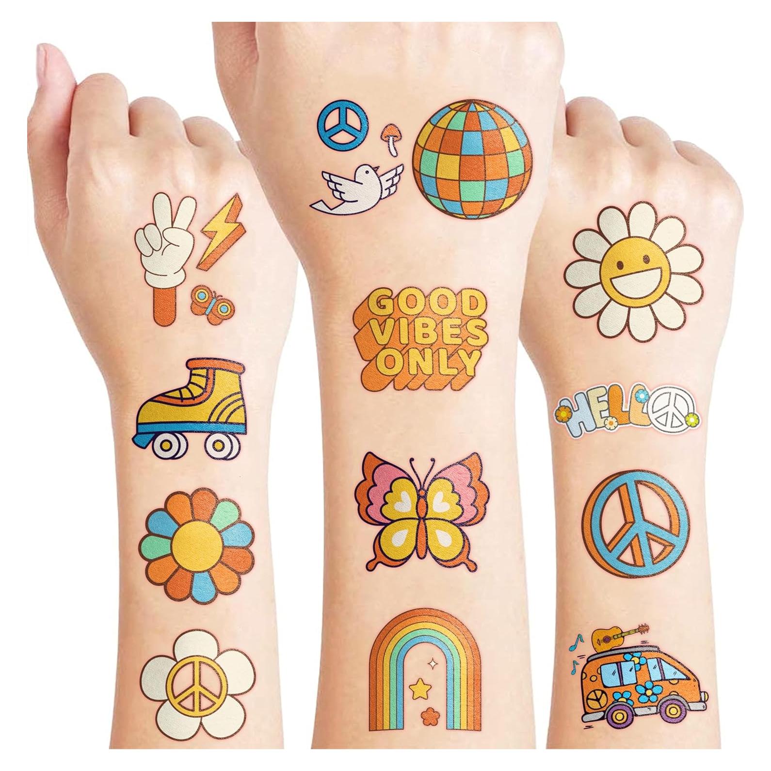 Tatuajes Temporales Pre-Cortados 96PCS Groovy 70s - Regalos Fiesta