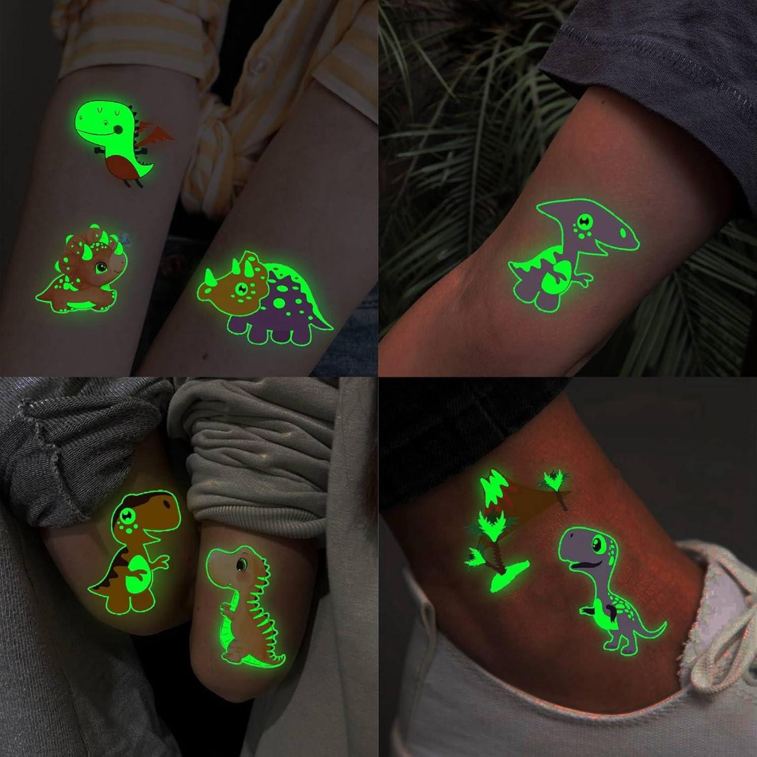 15 Hojas Tatuajes Temporales Brillantes Dinosaurios FANRUI