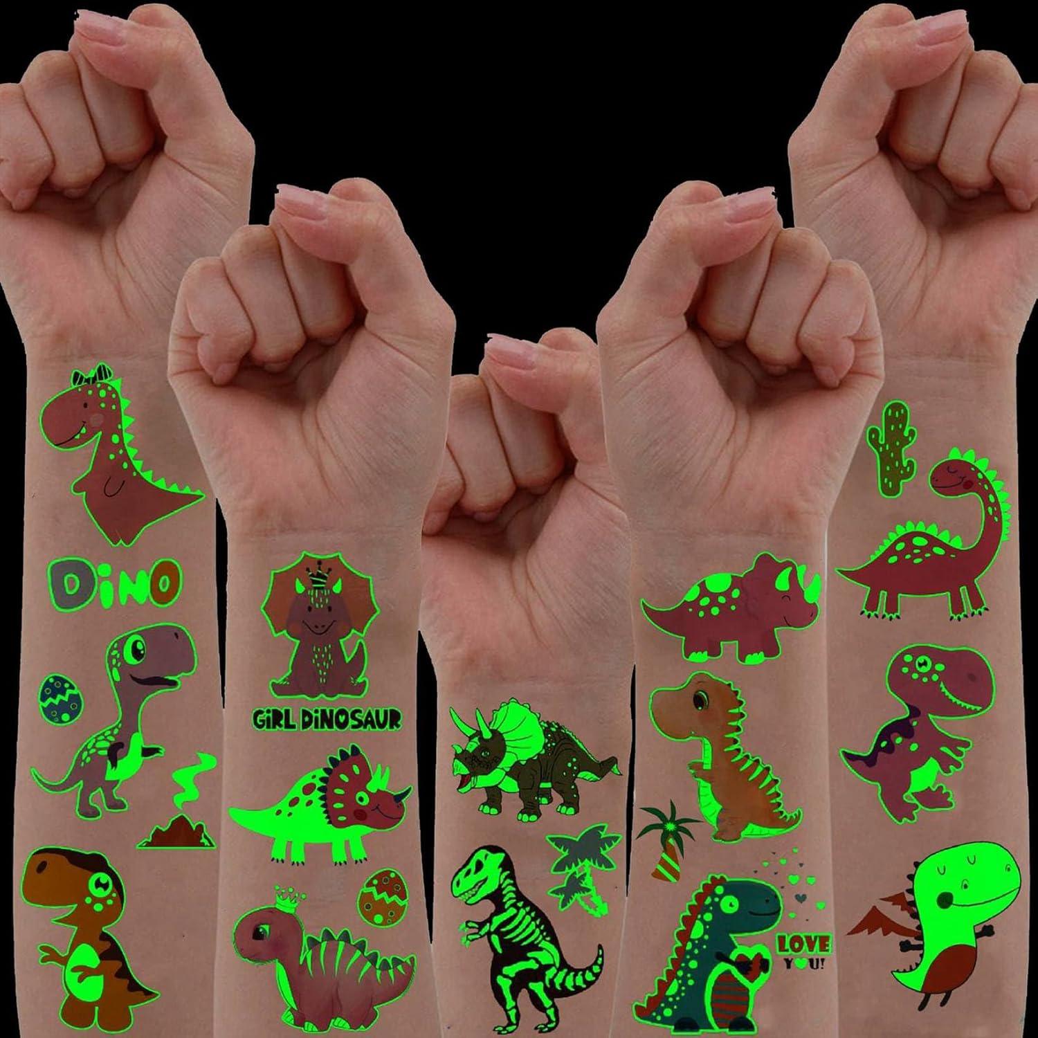 15 Hojas Tatuajes Temporales Brillantes Dinosaurios FANRUI