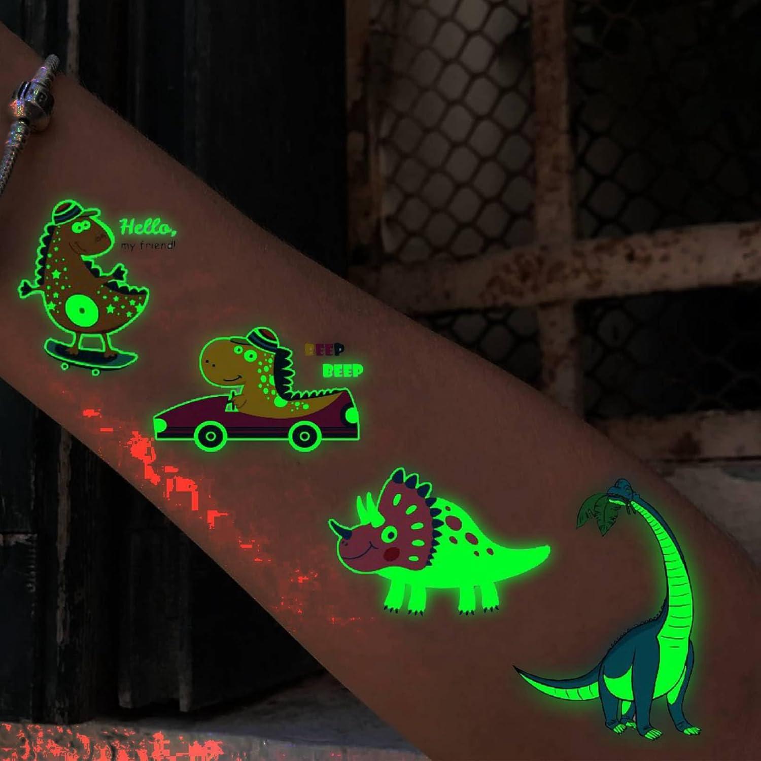 15 Hojas Tatuajes Temporales Brillantes Dinosaurios FANRUI