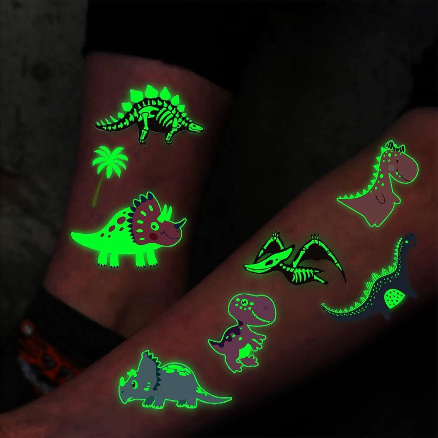 15 Hojas Tatuajes Temporales Brillantes Dinosaurios FANRUI
