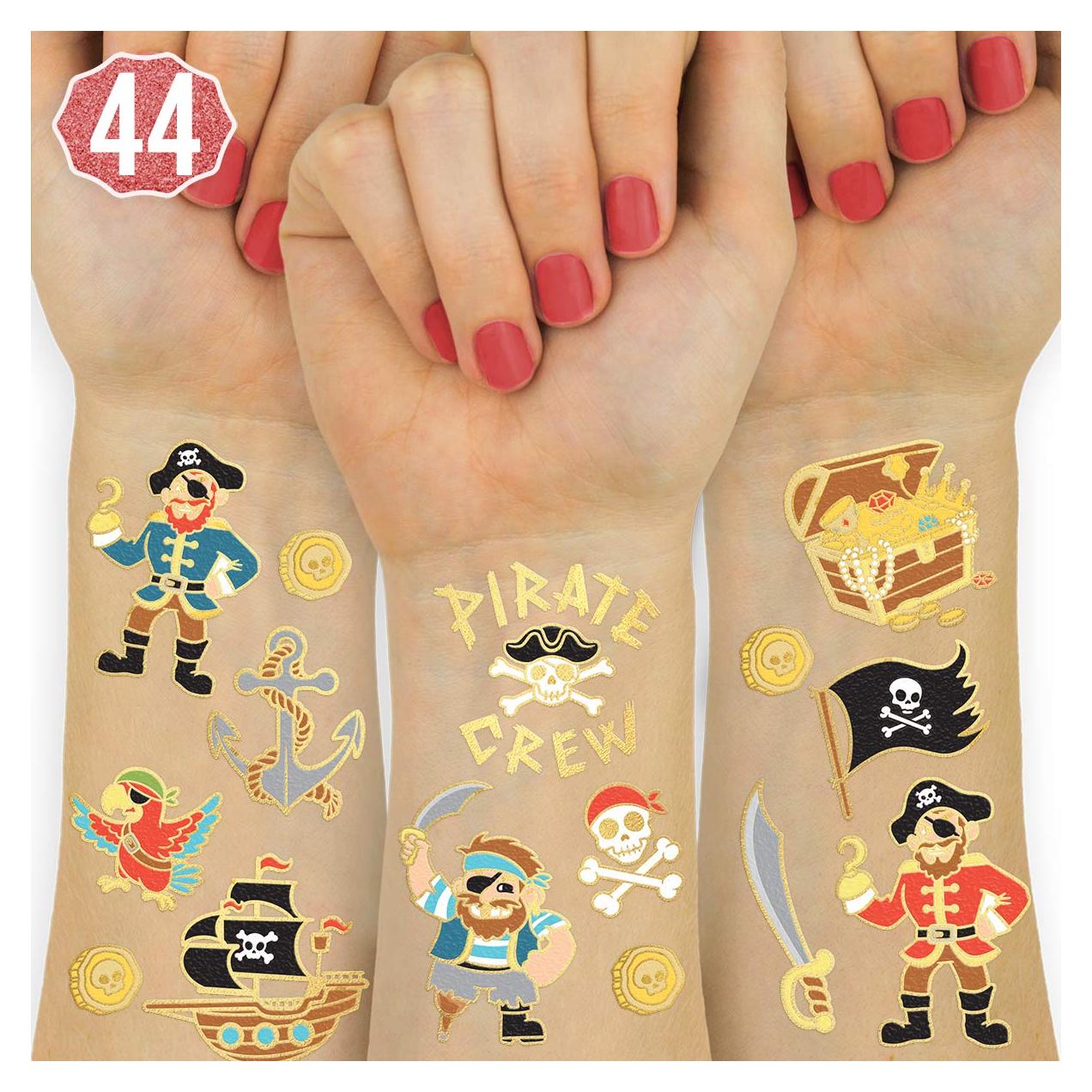 Tatuajes Temporales de Pirata xo, Fetti - 44 Diseños Brillantes