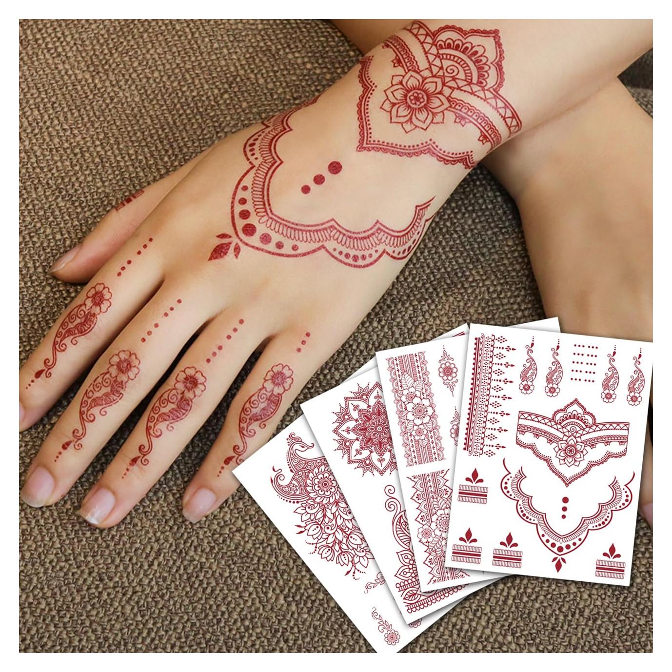 12 Hojas de Tatuajes Temporales de Henna Marrón CHARLENT