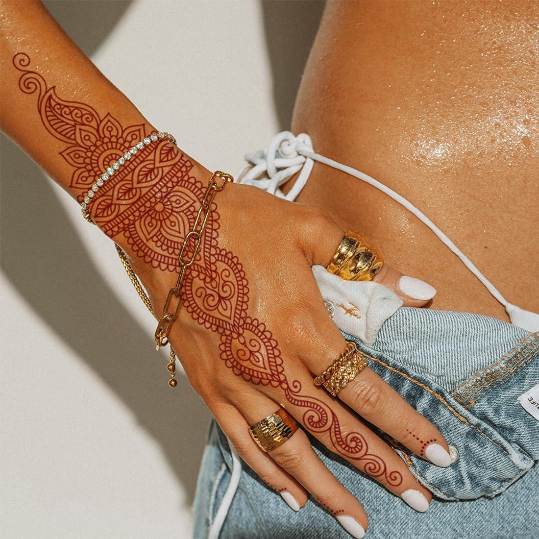 12 Hojas de Tatuajes Temporales de Henna Marrón CHARLENT