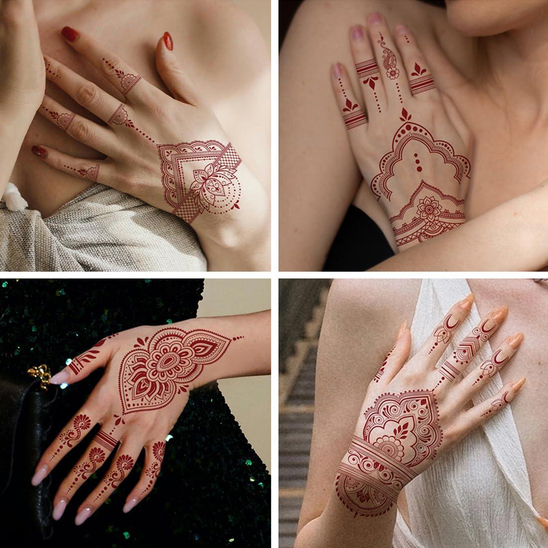 12 Hojas de Tatuajes Temporales de Henna Marrón CHARLENT