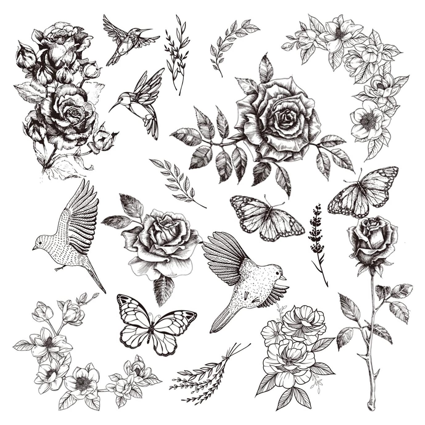 Tatuajes Temporales de Flores Negras CHARLENT - 8 Hojas