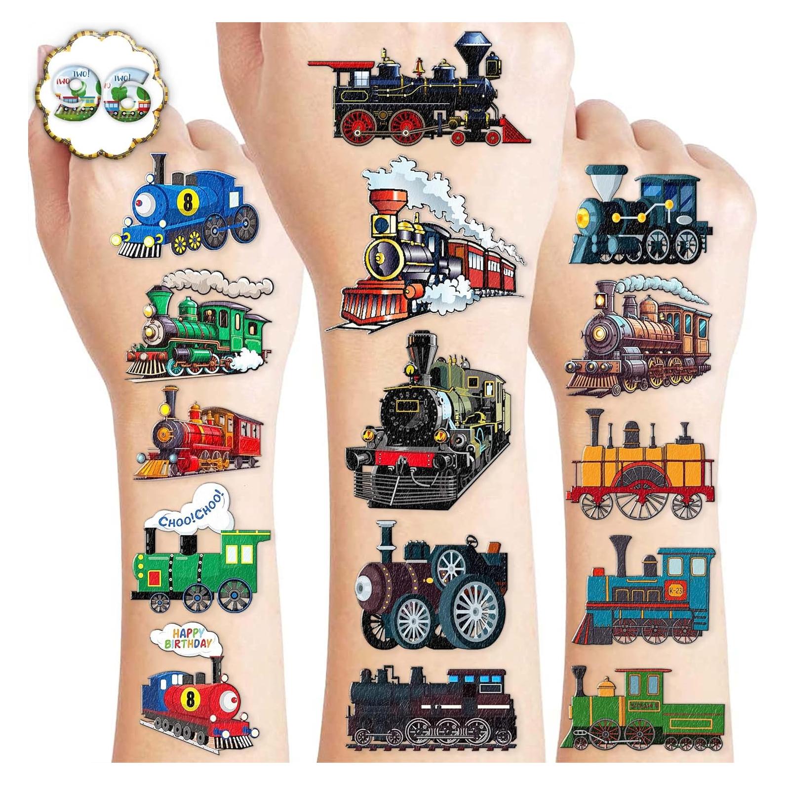 Tatuajes Temporales de Tren 96PCS - Suministros Fiesta Infantil