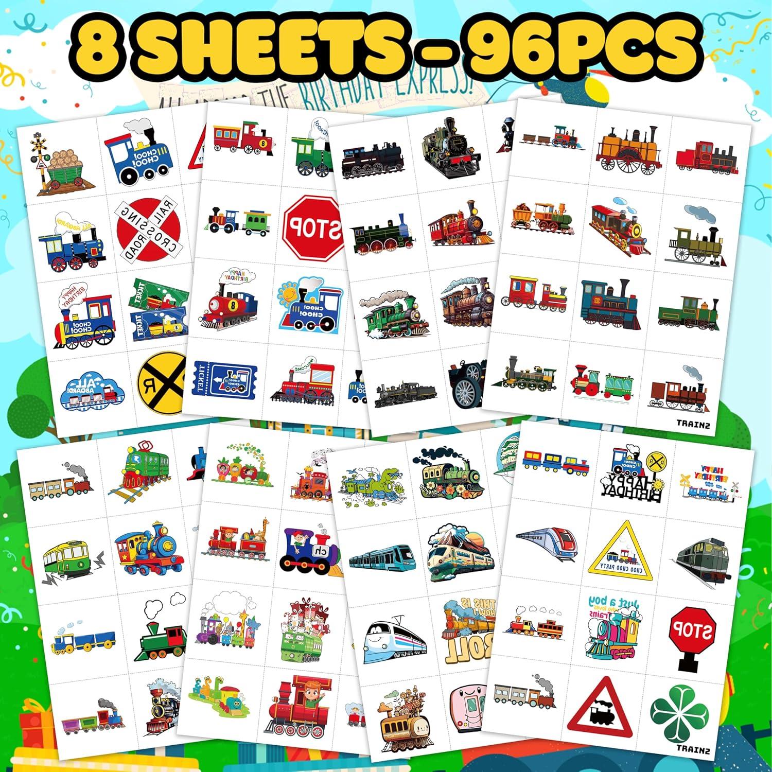 Tatuajes Temporales de Tren 96PCS - Suministros Fiesta Infantil