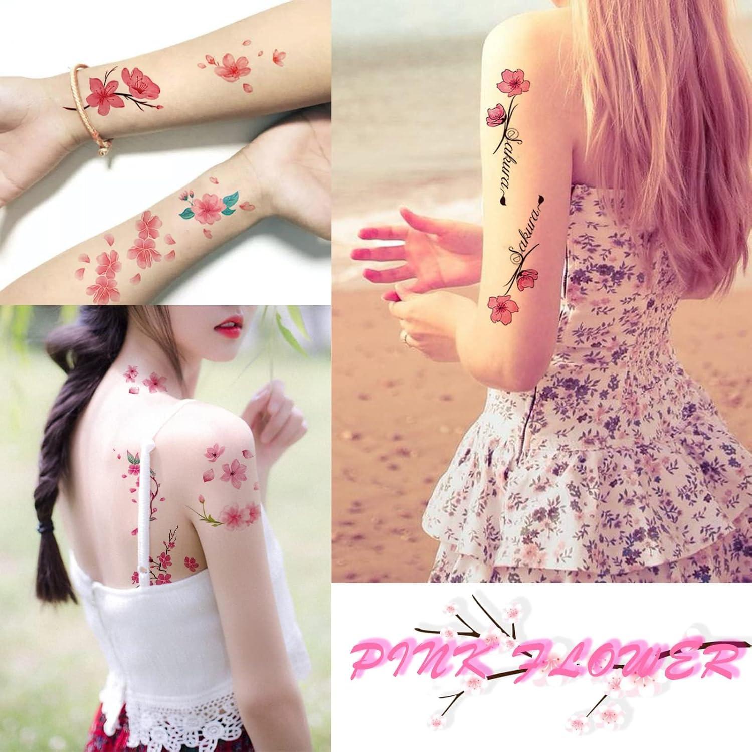 30 Hojas Tatuajes Temporales Flores Rosadas 3D para Mujeres