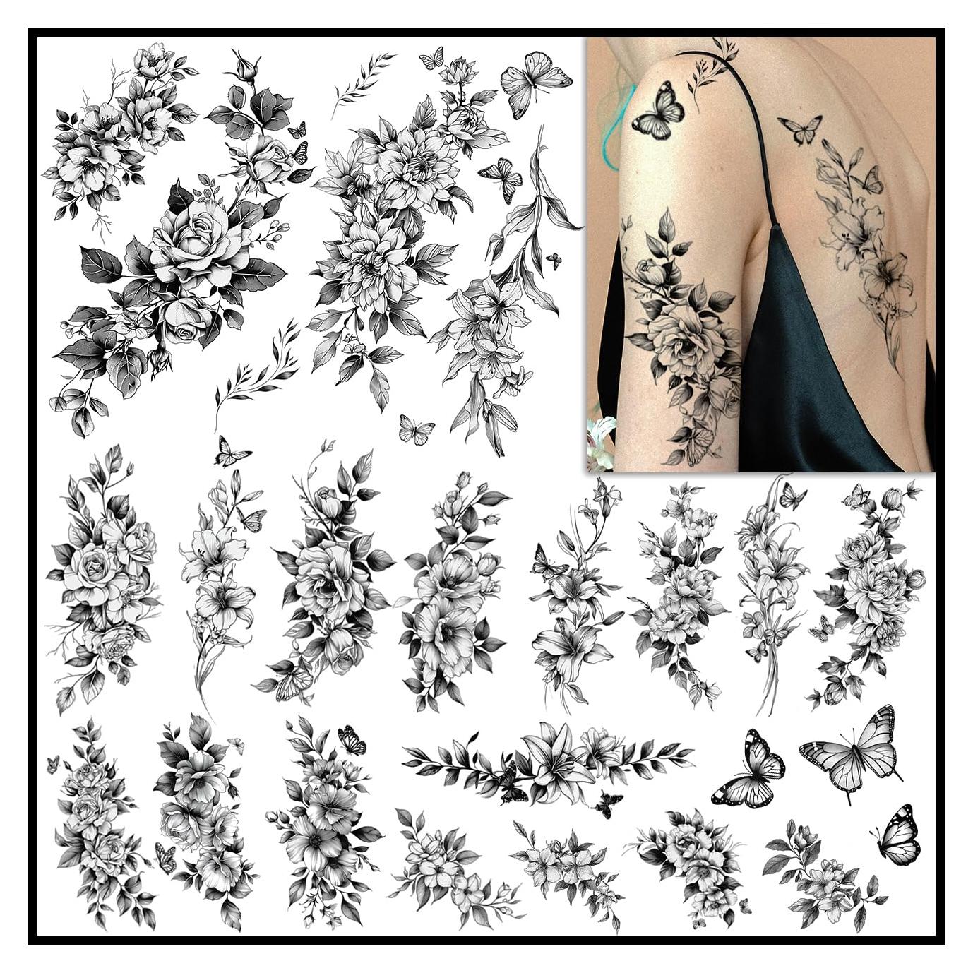 Tatuajes Temporales de Flores CHARLENT - 9 Hojas 3D para Mujeres