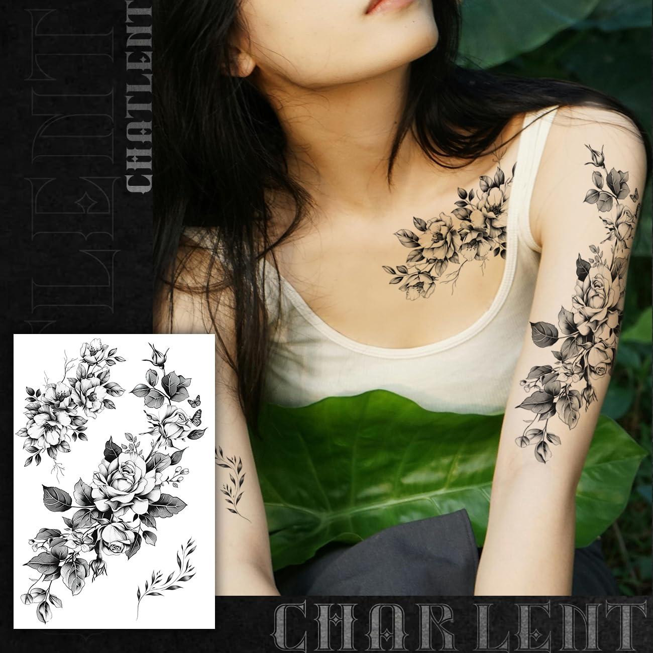 Tatuajes Temporales de Flores CHARLENT - 9 Hojas 3D para Mujeres
