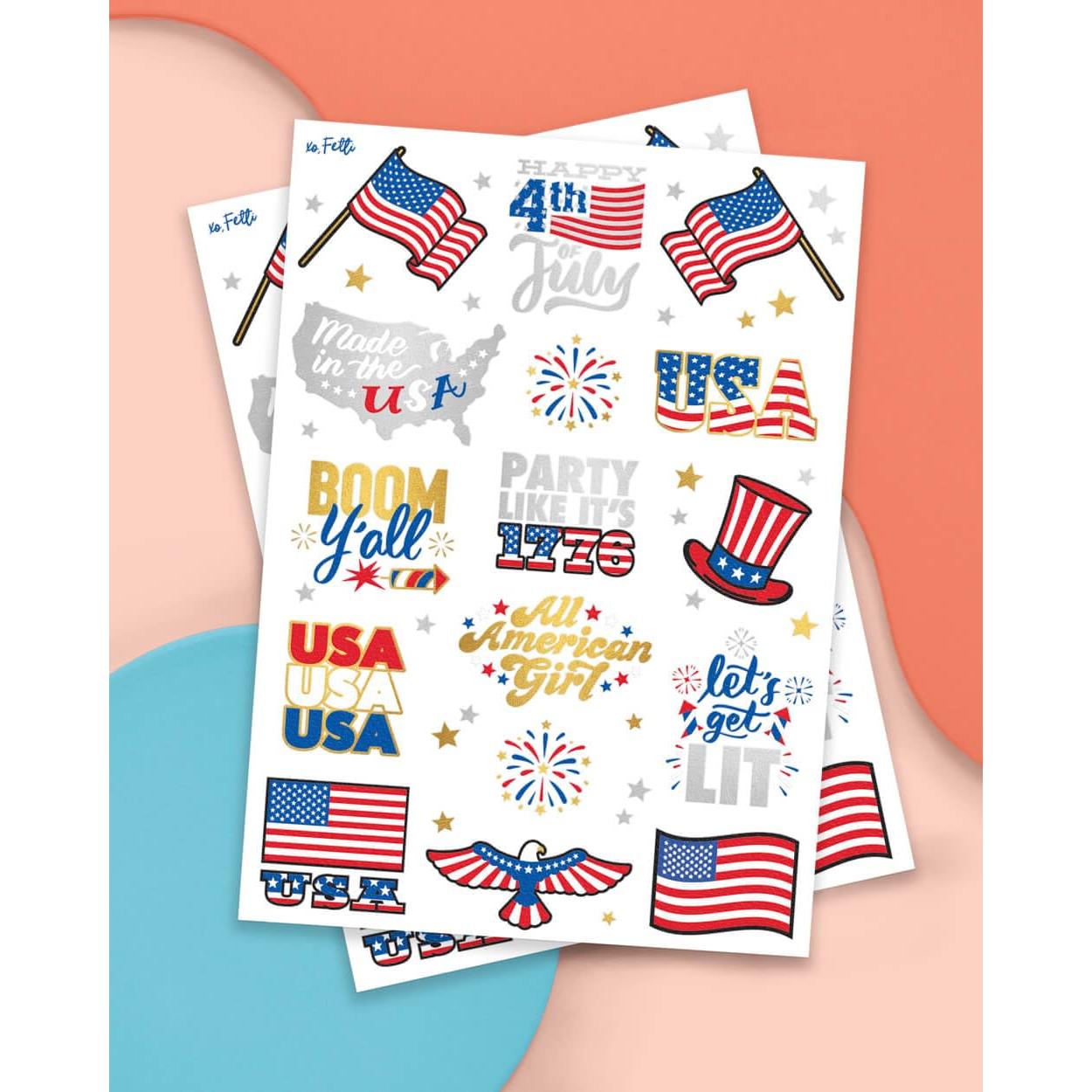Tatuajes Temporales 4 de Julio xo, Fetti - 30 Diseños Festivos