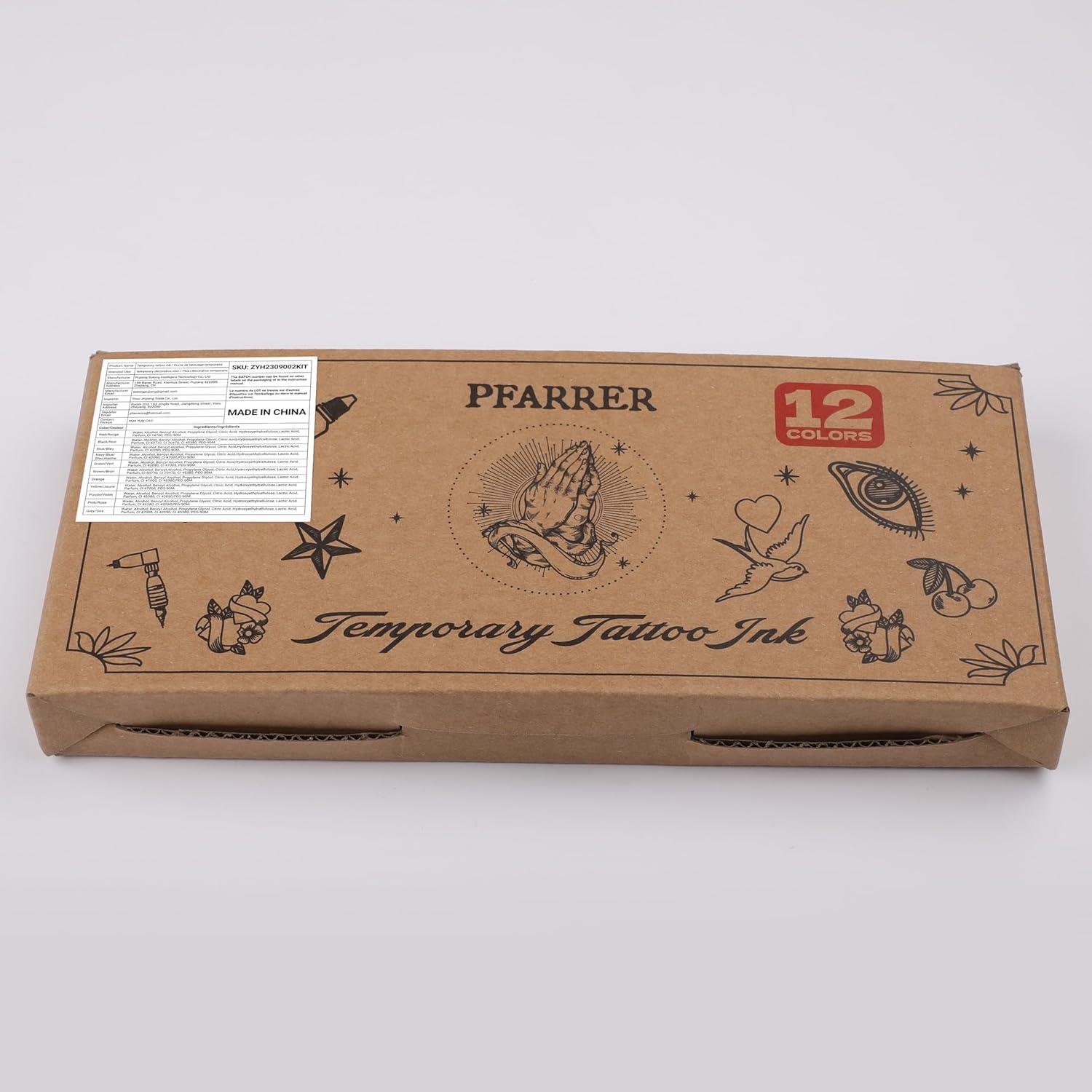 Kit de Tatuajes Temporales PFARRER 12 Botellas Tinta DIY