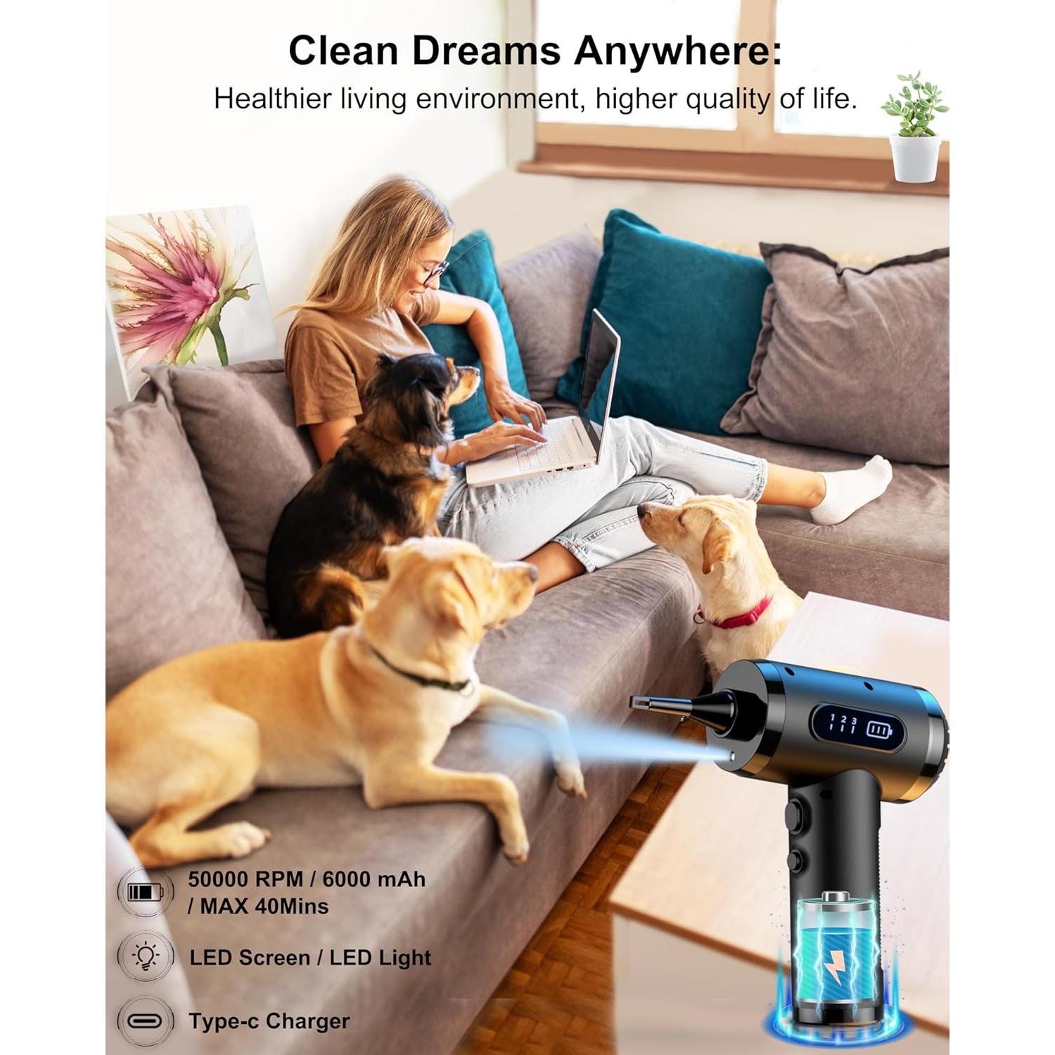 Soplador de Aire Comprimido LIHAN VC018 Inalámbrico 3 Velocidades