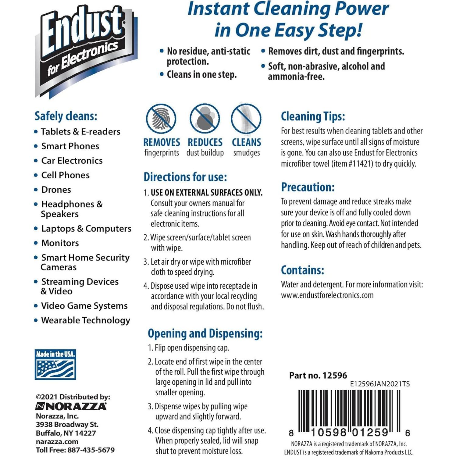 Toallitas Limpiadoras de Pantallas Endust 140 Unidades