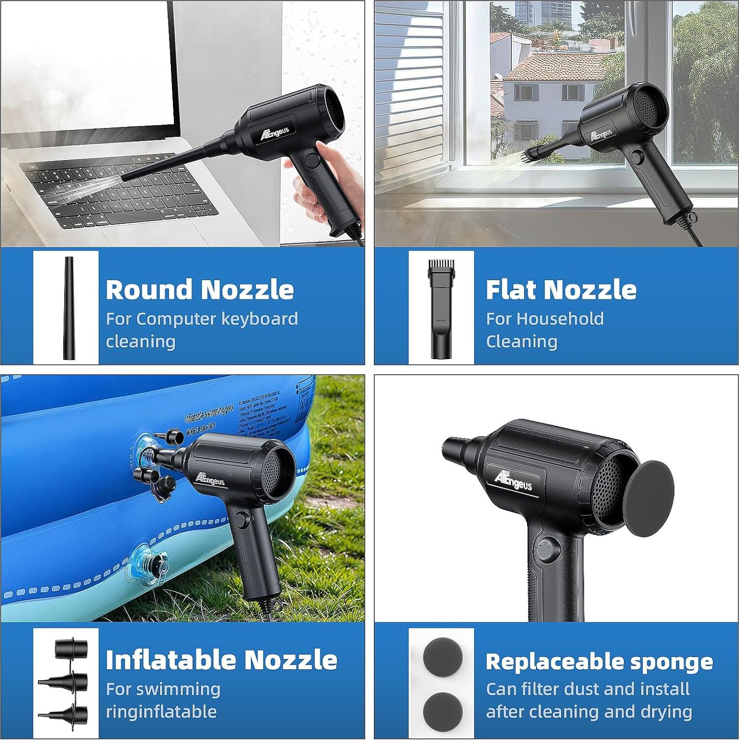 Soplador de Aire Eléctrico ATEngeus TAD082 500W Negro