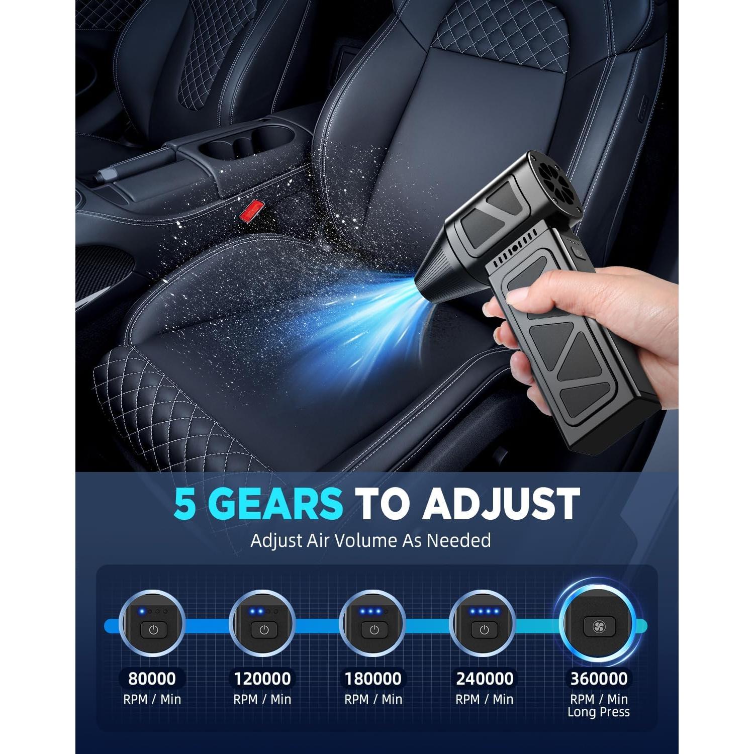 Soplador de Aire Comprimido Hingso 360000RPM Inalámbrico 5 Velocidades