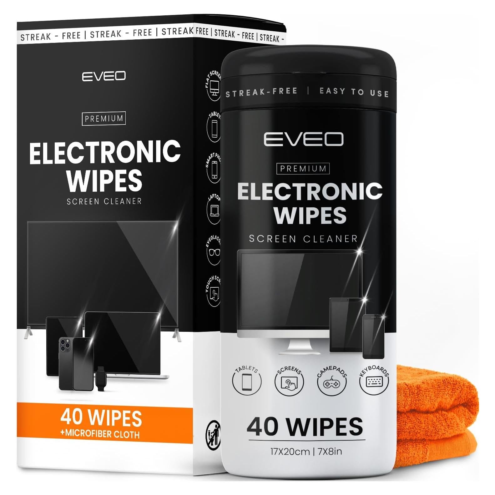 Toallitas Limpiadoras de Pantallas EVEO 40 Unidades - Sin Rayas