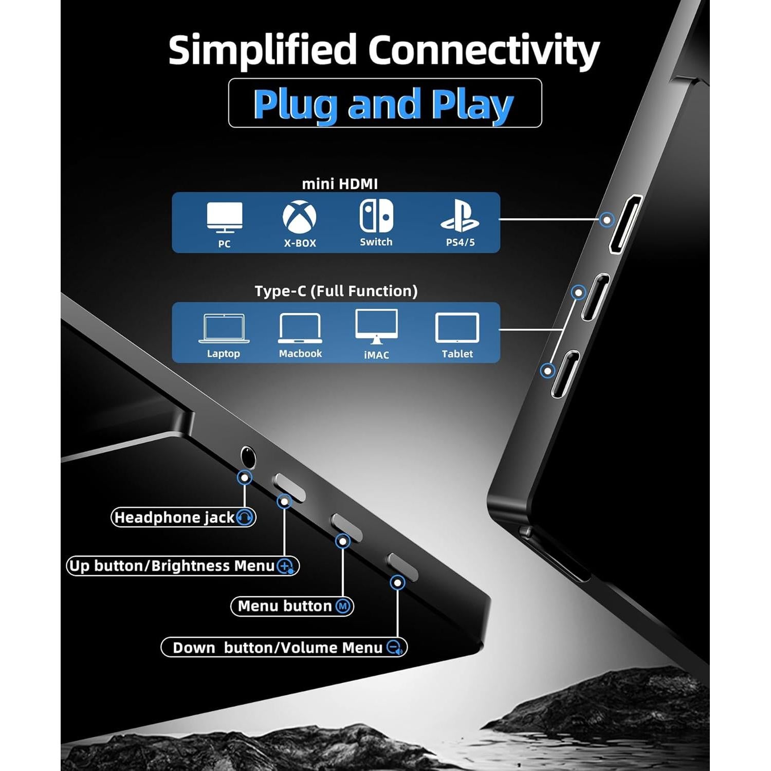 Monitor Portátil Ingnok 18.5" FHD 1080P USB-C HDMI