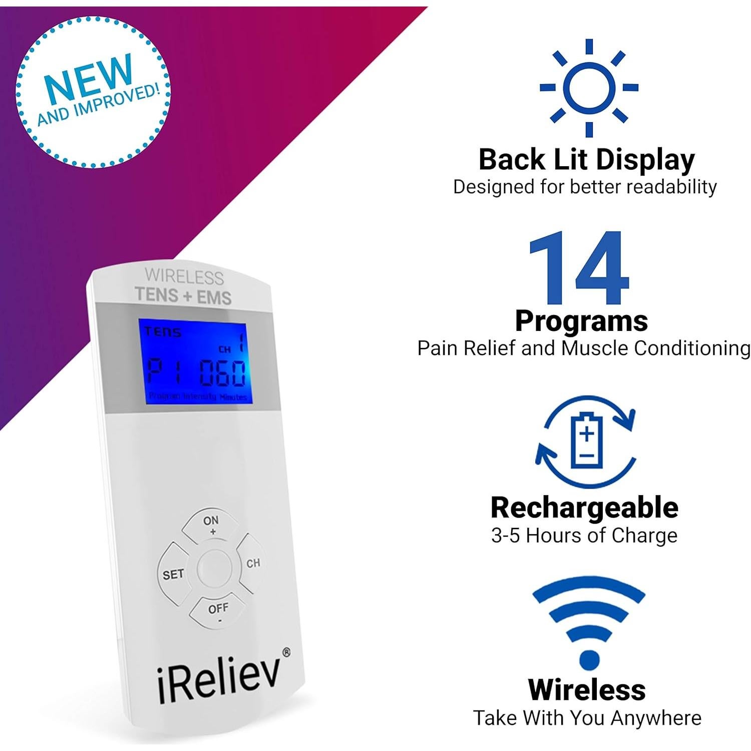 Sistema Terapéutico Inalámbrico iReliev TENS + EMS 2 en 1