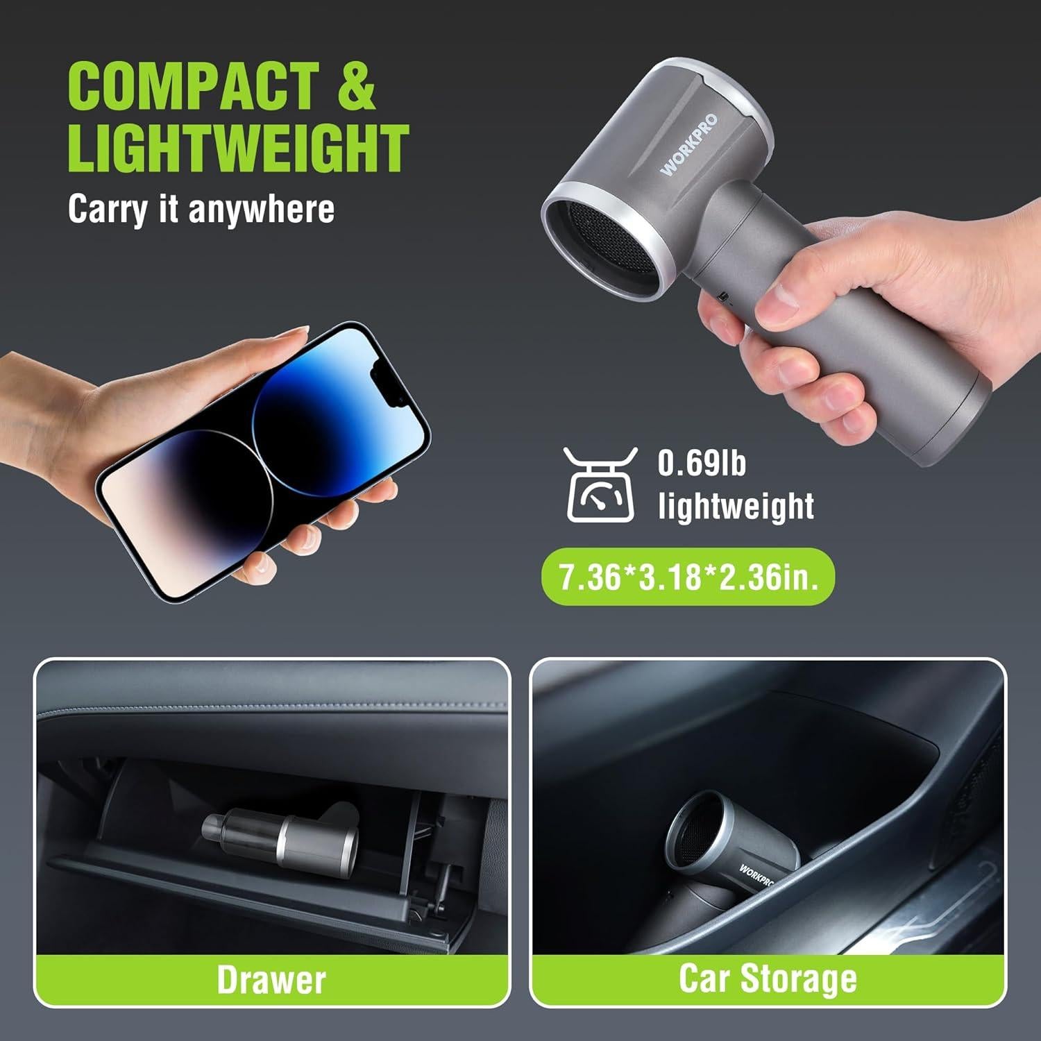 Soplador de Aire Eléctrico WORKPRO 12V 120,000 RPM 4 Velocidades