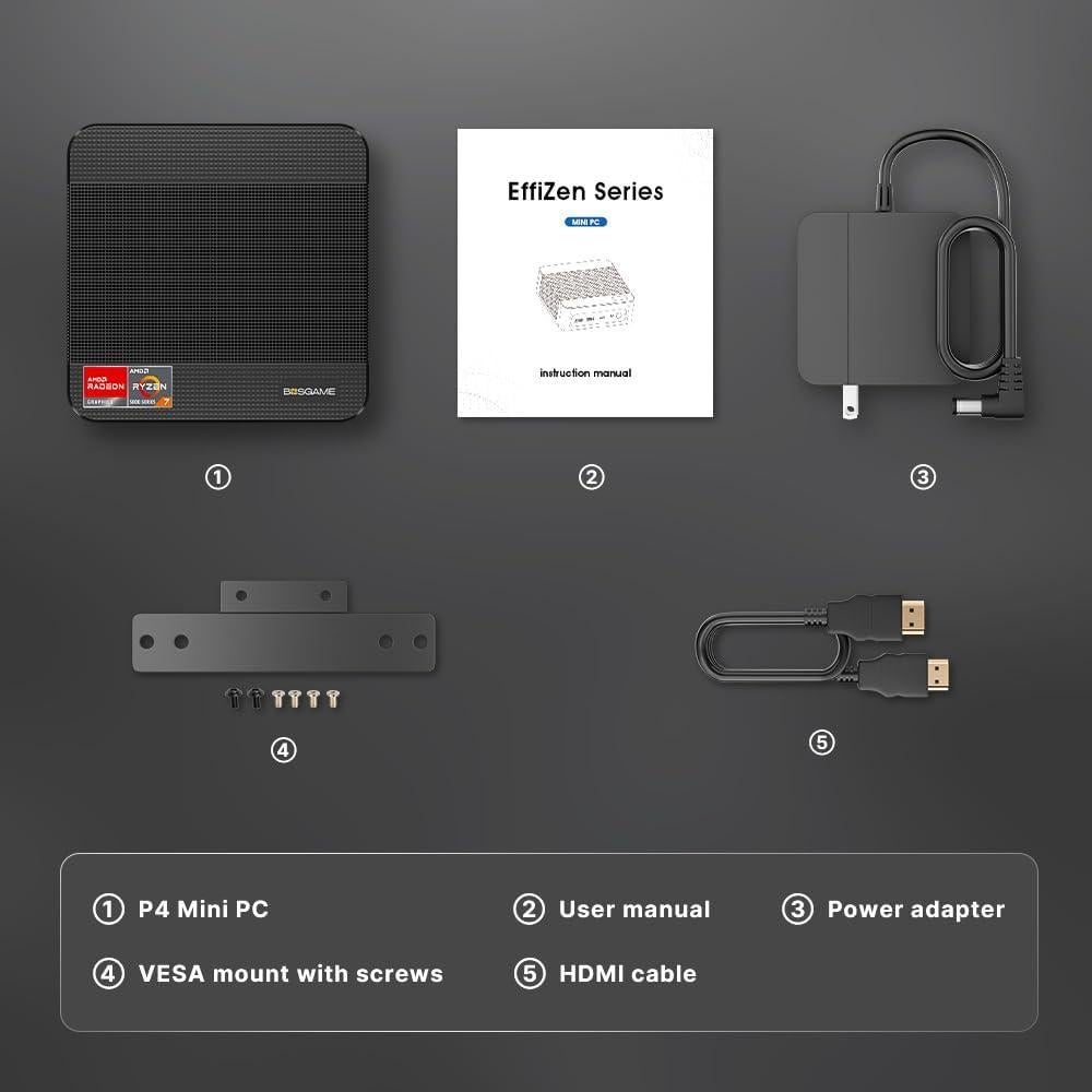 Mini PC BOSGAME P4 Ryzen 7 5700U 16GB RAM 512GB SSD Triple 4K