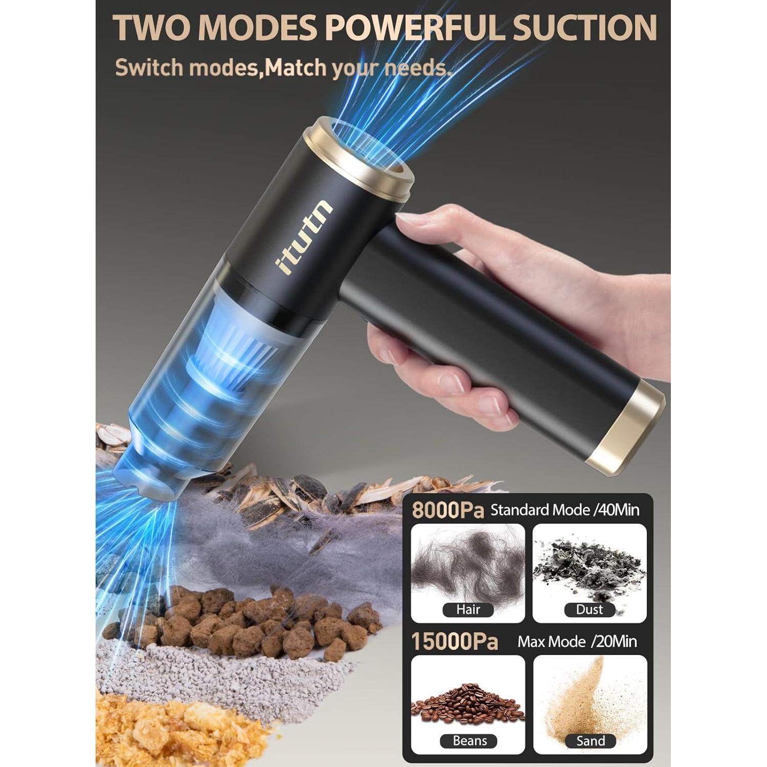 Mini Aspiradora Inalámbrica Itutn 15000PA 4 en 1 con 11 Accesorios