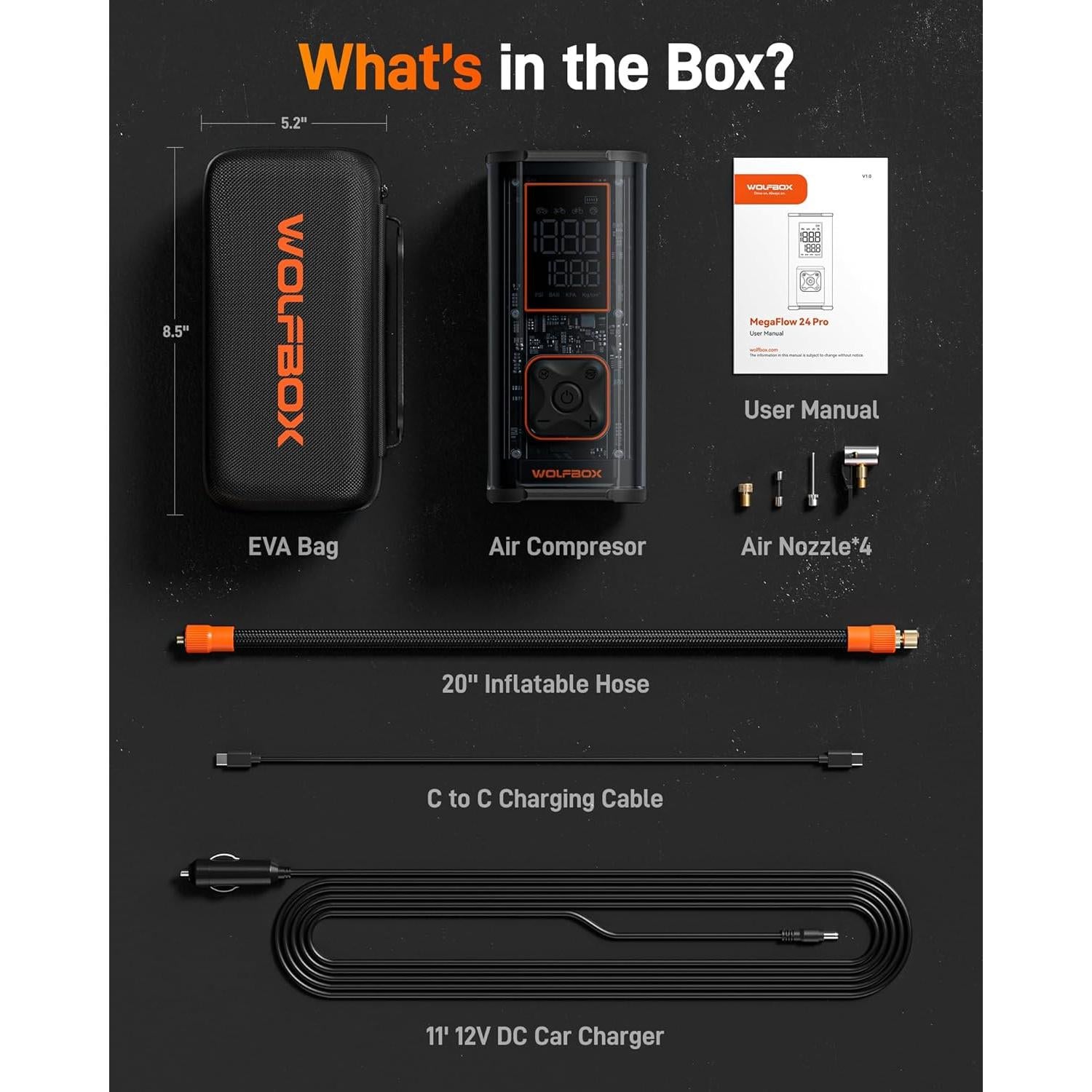 Compresor de Aire Portátil WOLFBOX MegaFlow 12000mAh 150PSI