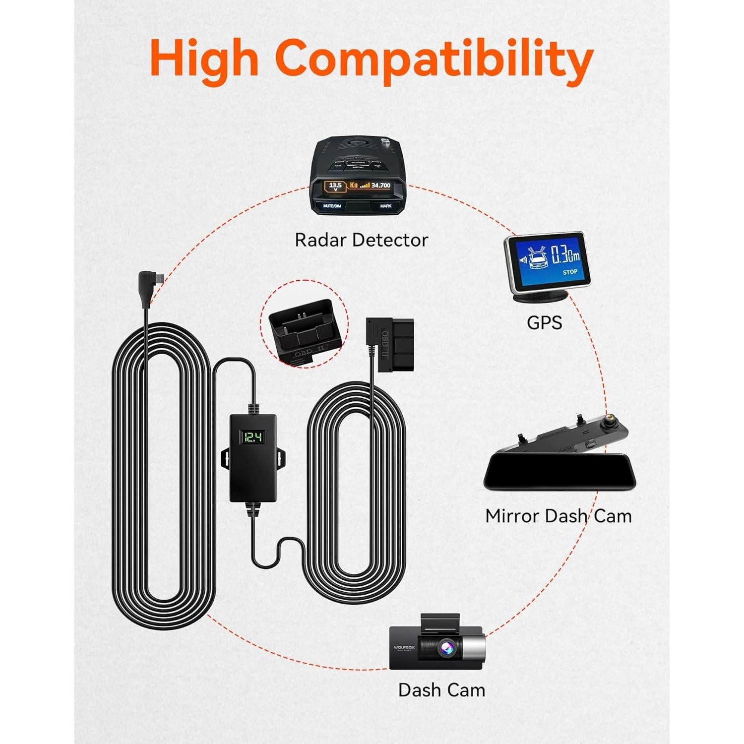 Kit de Carga Dura WOLFBOX OBD USB C 12V-24V a 5V para Cámara