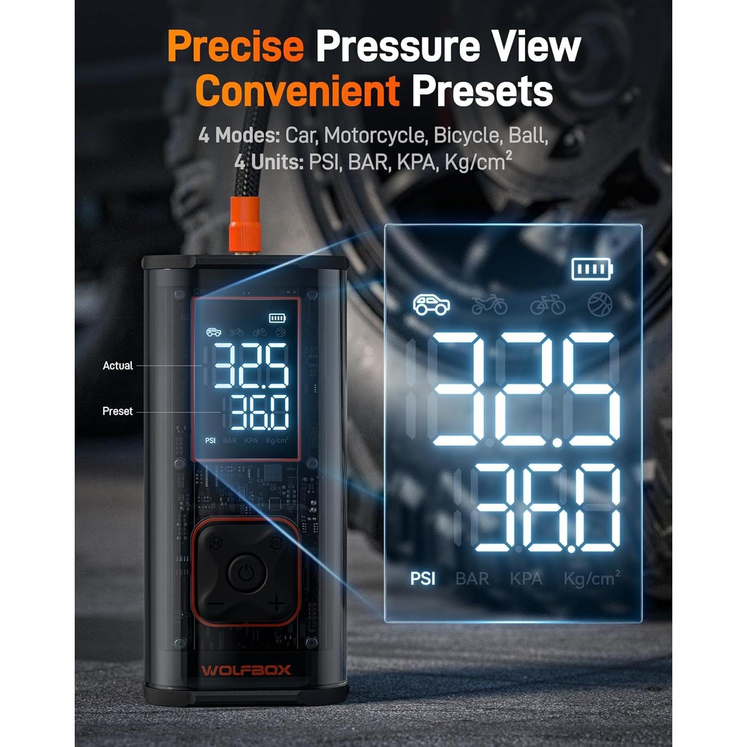 Compresor de Aire Portátil WOLFBOX MegaFlow-T 12000mAh 150PSI