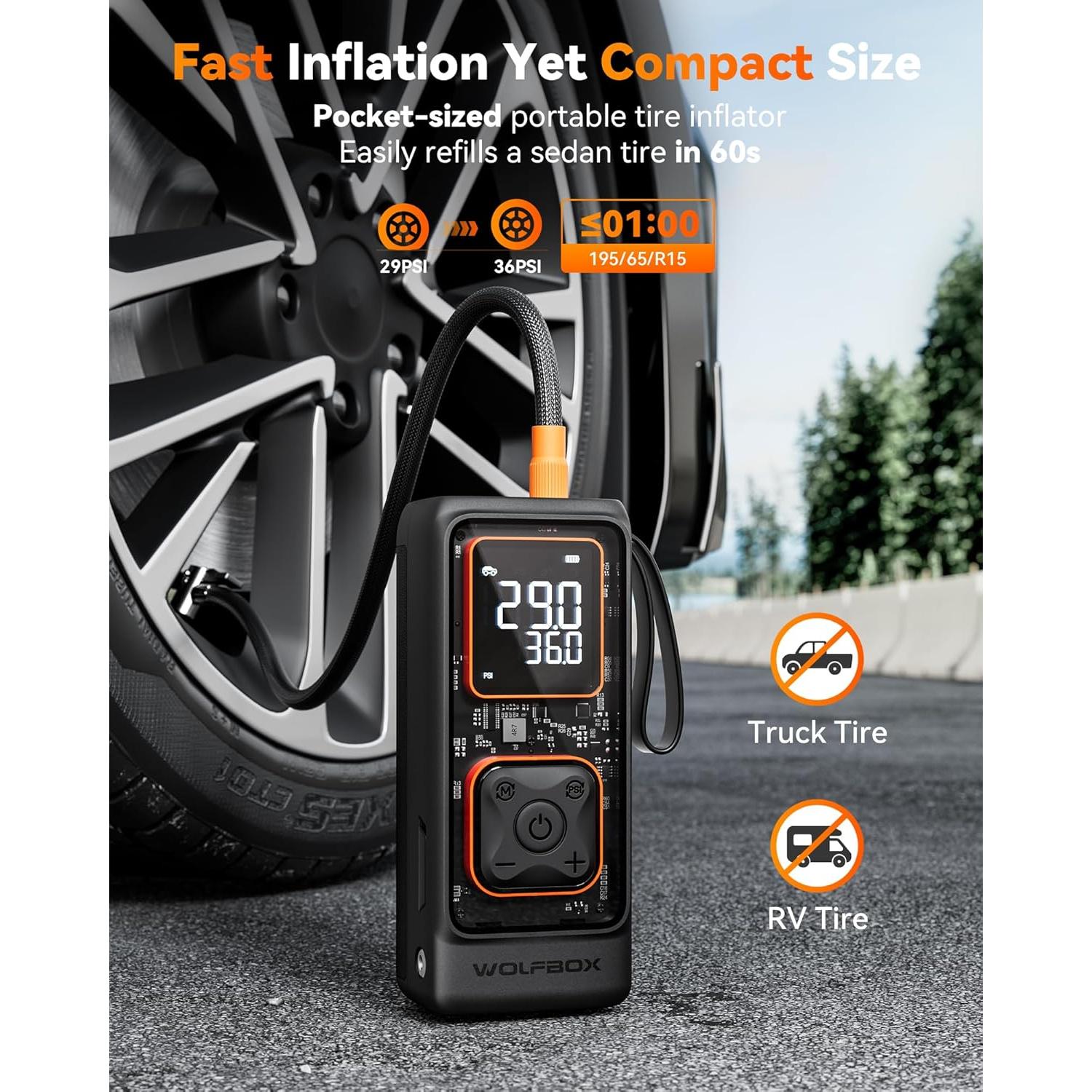 Compresor de Aire Portátil WOLFBOX MegaFlow24 12000mAh 150PSI