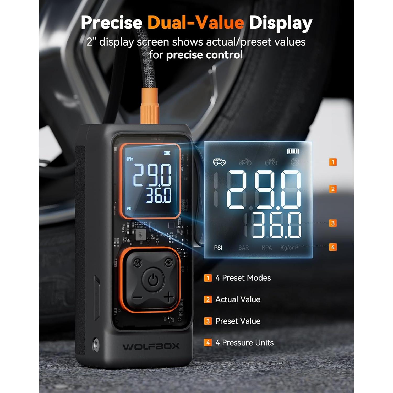 Compresor de Aire Portátil WOLFBOX MegaFlow24 12000mAh 150PSI