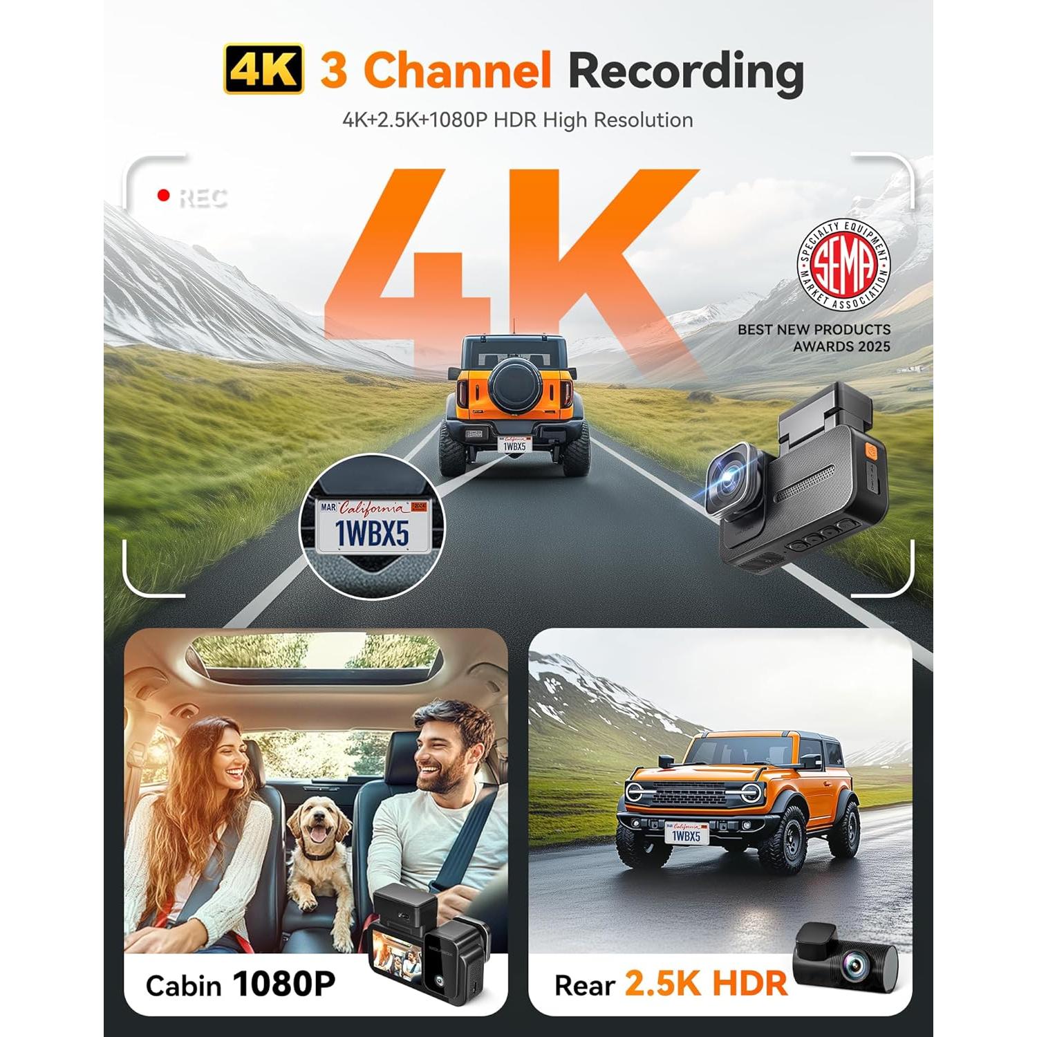 Cámara Dash 3 Canales 4K WOLFBOX X5 + Arrancador 3000A