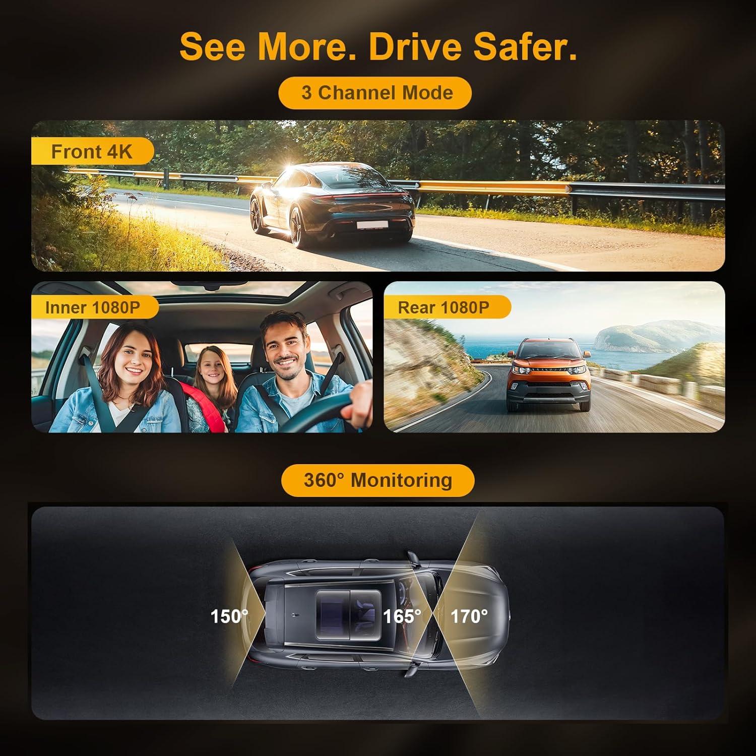 Cámara de Espejo Retrovisor Martalk K80 3 Canales 4K/1080P