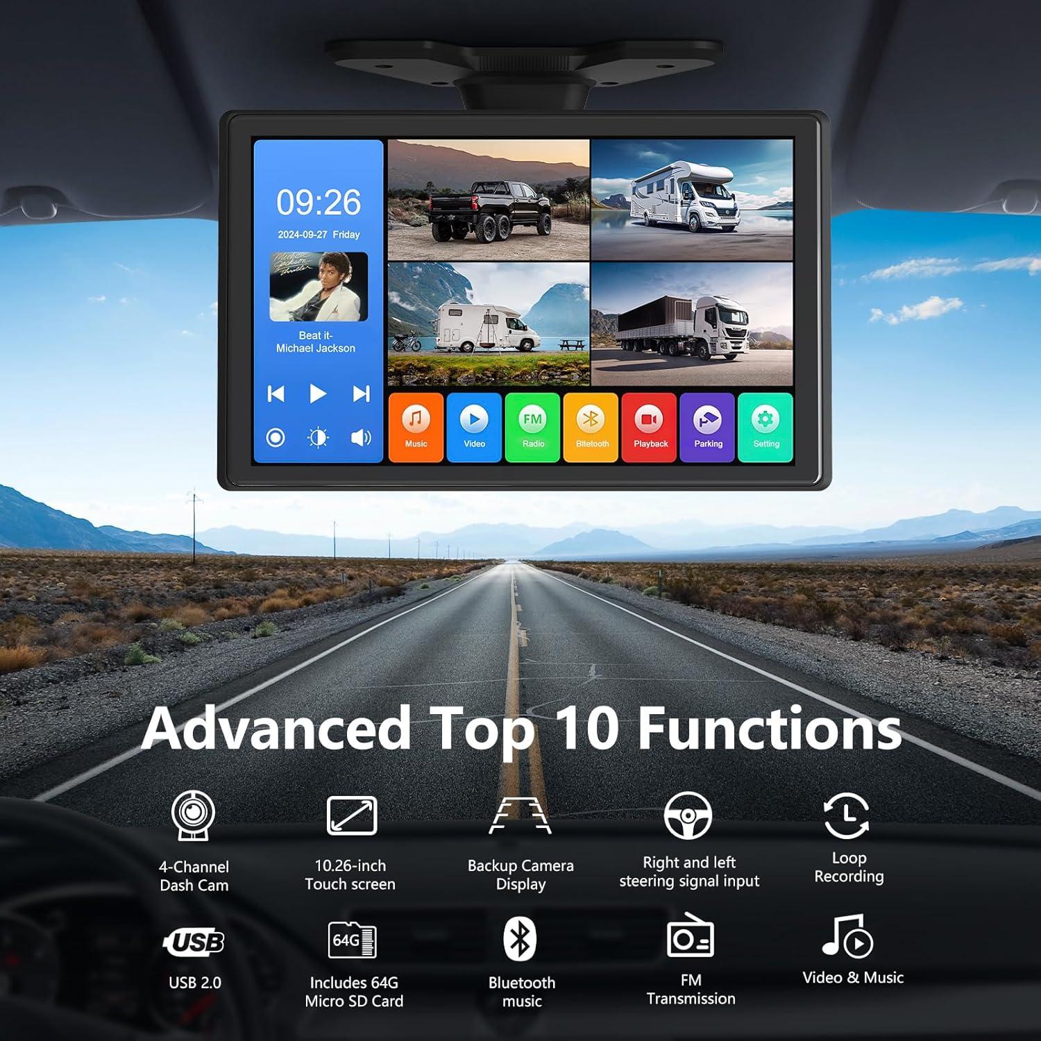 Sistema de Cámara de Respaldo 4 Canales Camotop 10.26" 1080P