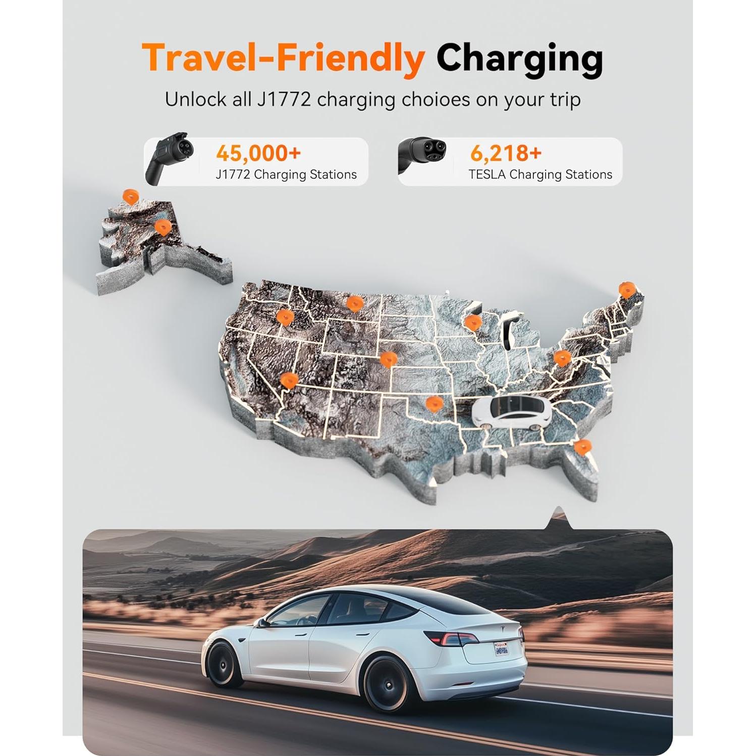 Adaptador Cargador J1772 a Tesla WOLFBOX 80A 240V Portátil