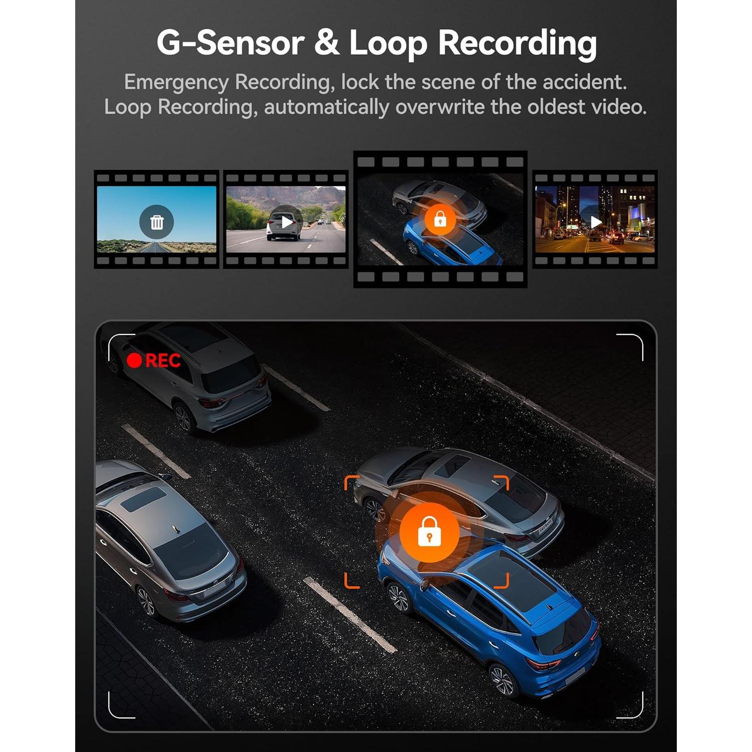 Cámara de Salpicadero WOLFBOX i07 3 Canales HD + Cable 10m