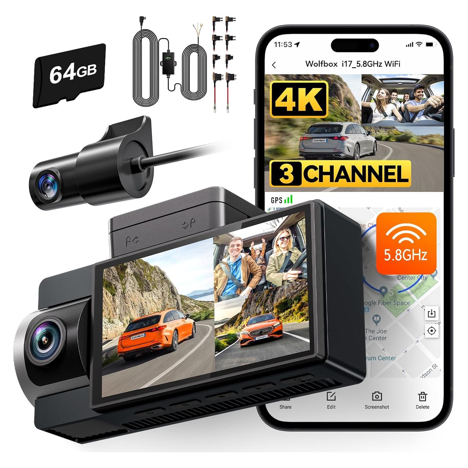 Cámara de Salpicadero 4K WOLFBOX i17 + Kit de Cableado Duro