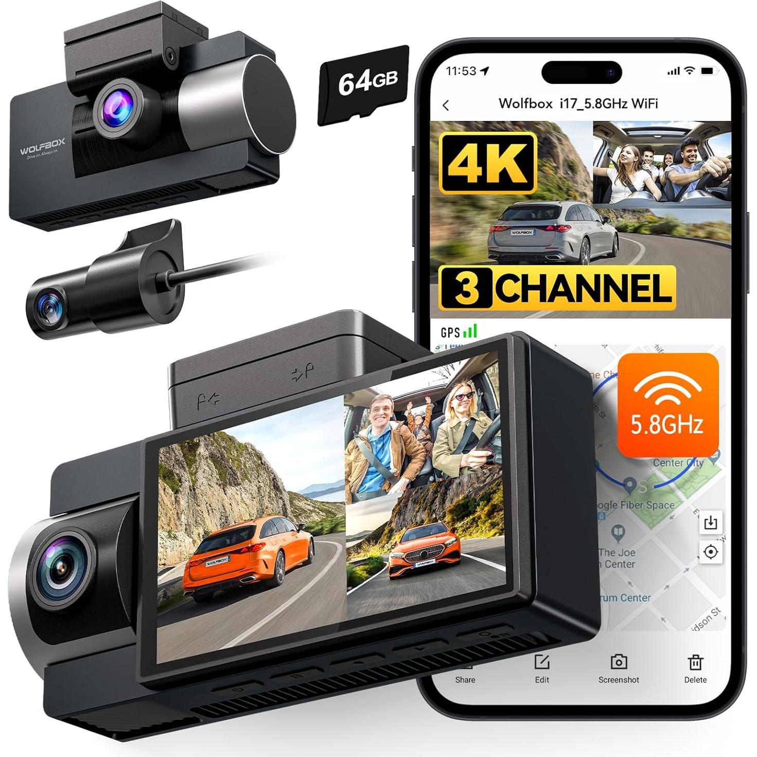 Cámara de Salpicadero 4K WOLFBOX i17 + Kit de Cableado Duro