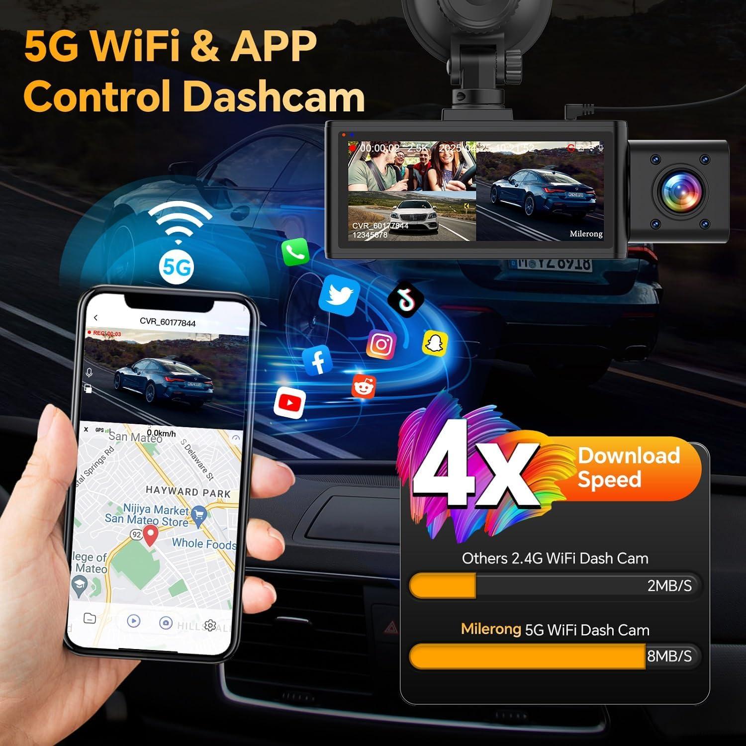 Cámara de tablero Milerong S61 3 Canales 2.5K WiFi