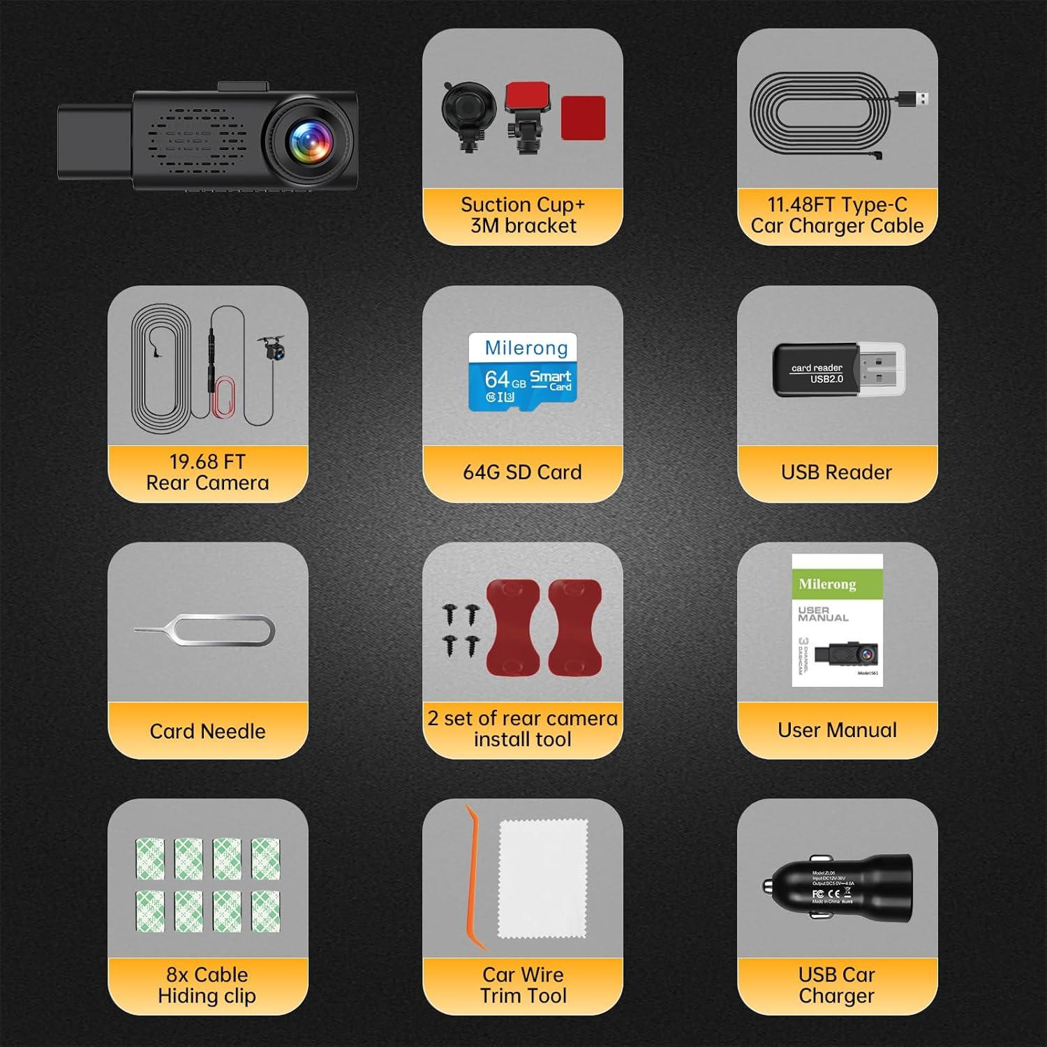 Cámara de tablero Milerong S61 3 Canales 2.5K WiFi