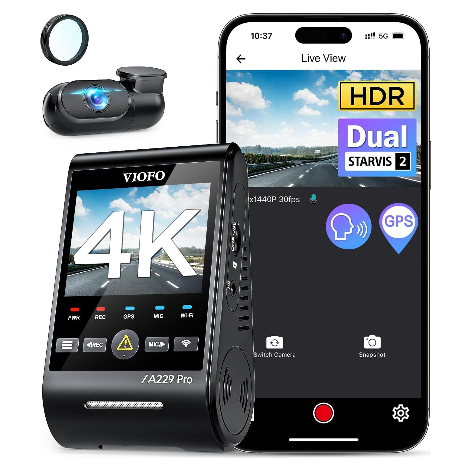 Cámara Dash VIOFO A229 Pro 4K HDR Doble Frontal y Trasera