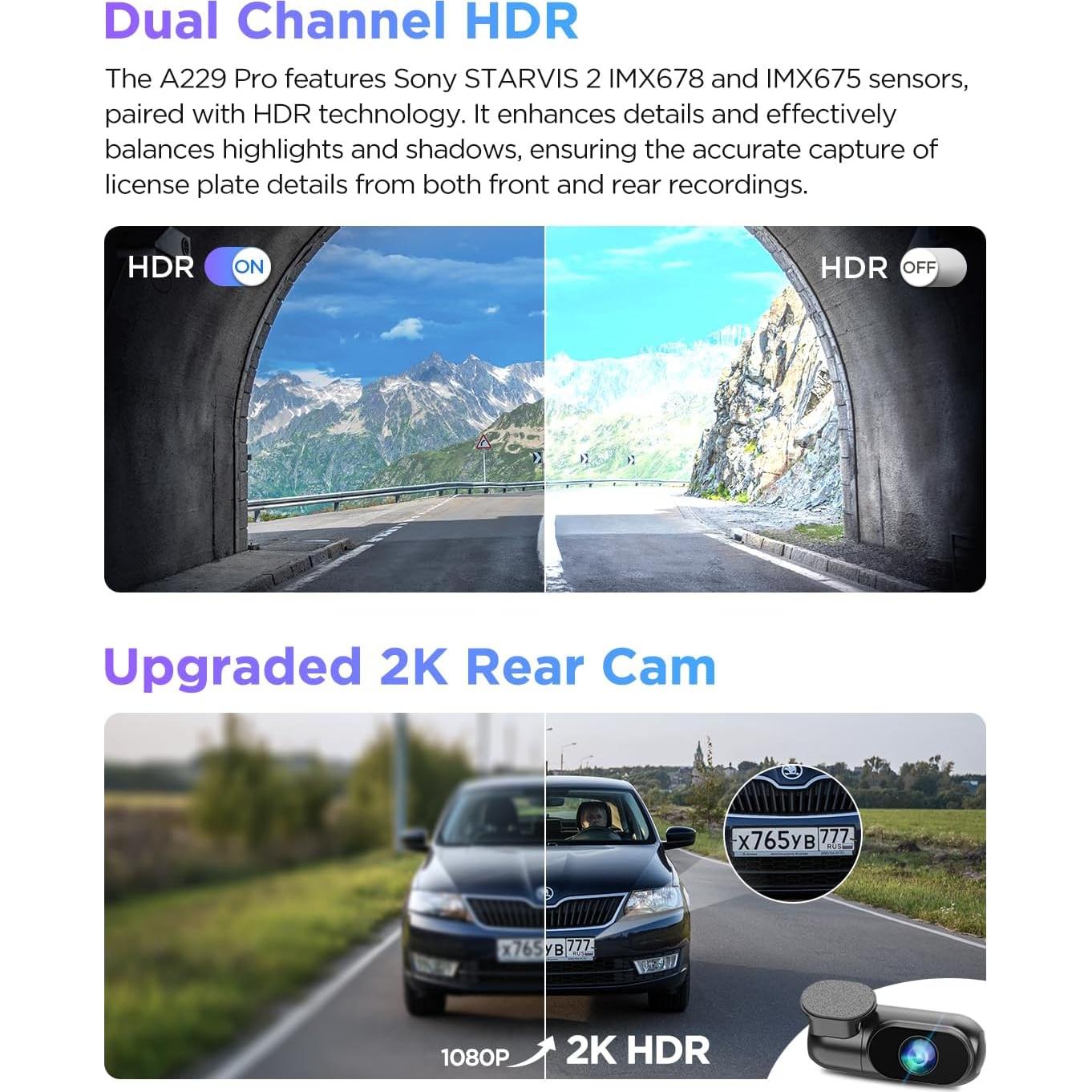 Cámara Dash VIOFO A229 Pro 4K HDR Doble Frontal y Trasera