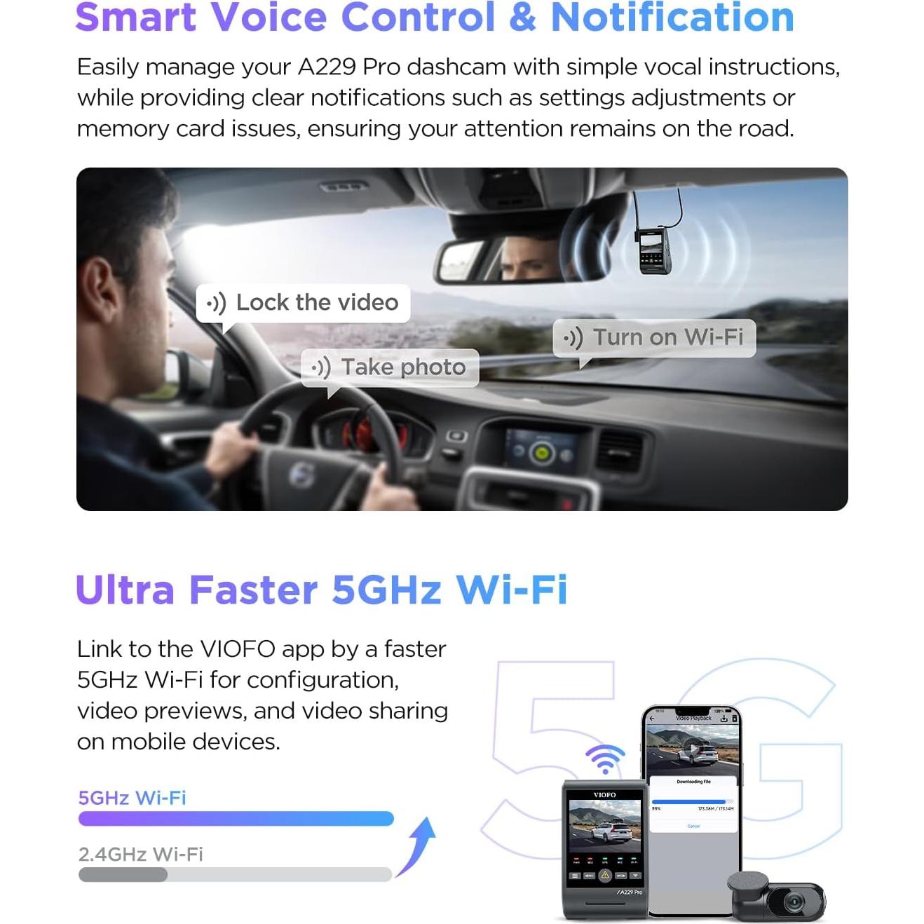 Cámara Dash VIOFO A229 Pro 4K HDR Doble Frontal y Trasera