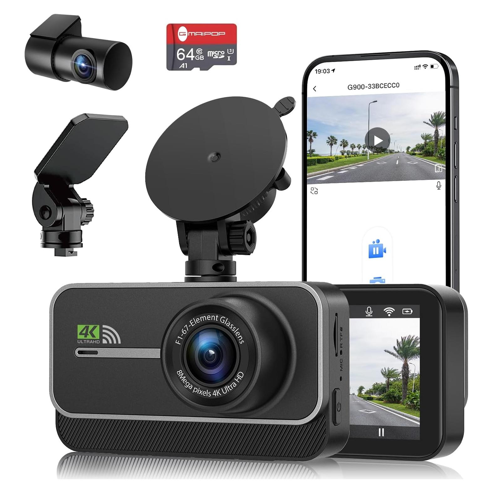 Cámara Dash GMAIPOP 4K Doble Delantera y Trasera 170°