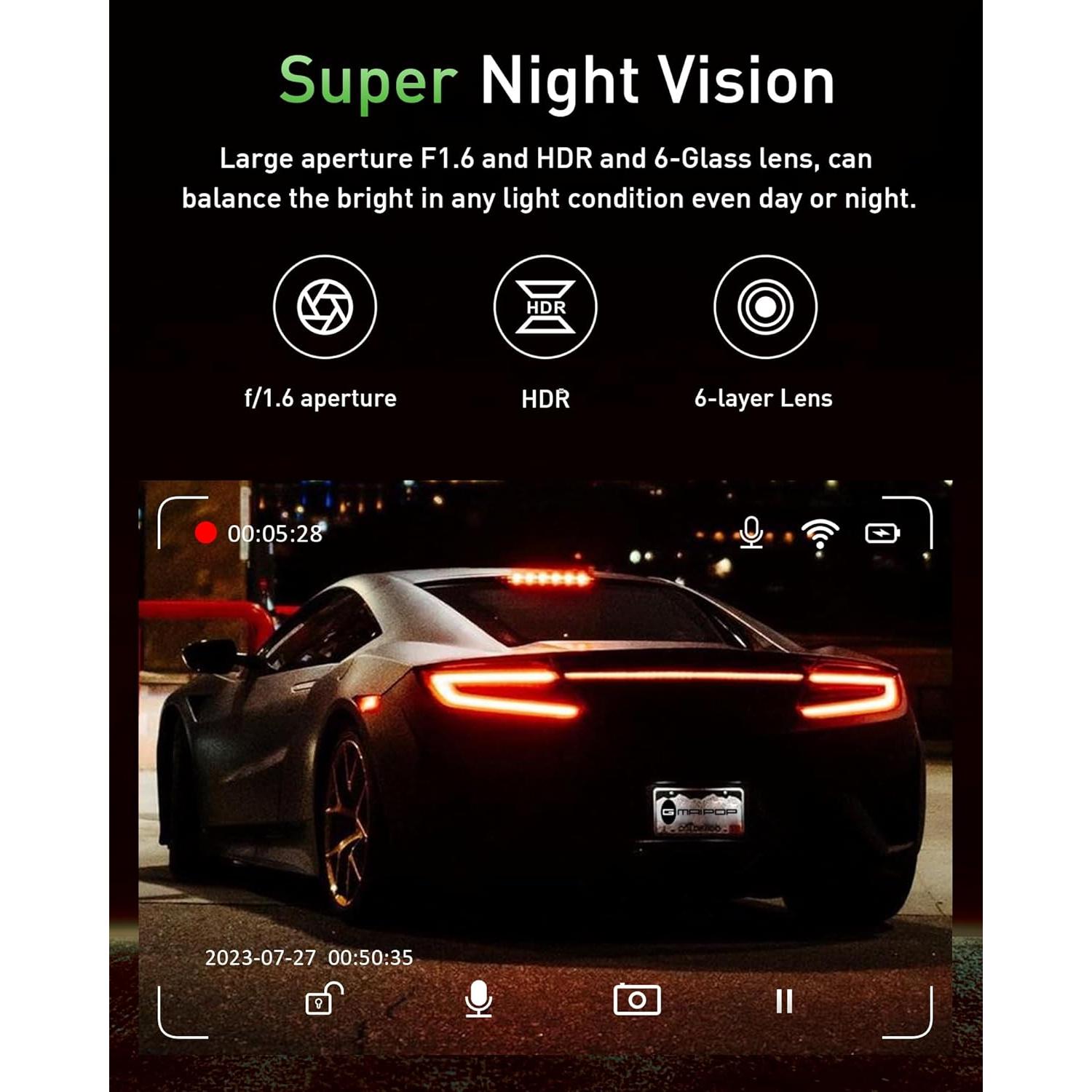 Cámara Dash GMAIPOP 4K Doble Delantera y Trasera 170°