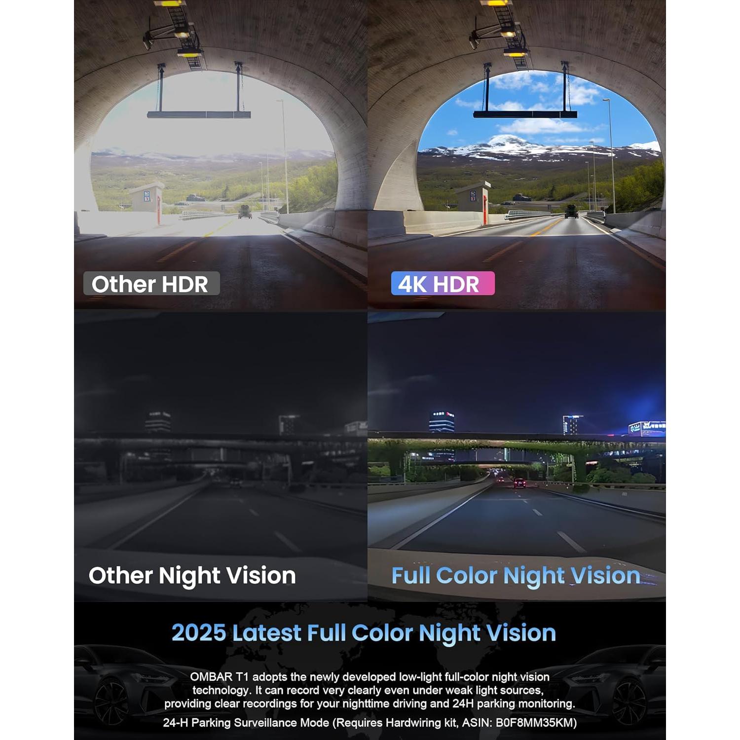 Cámara de tablero OMBAR T1 4K 3 canales con visión nocturna